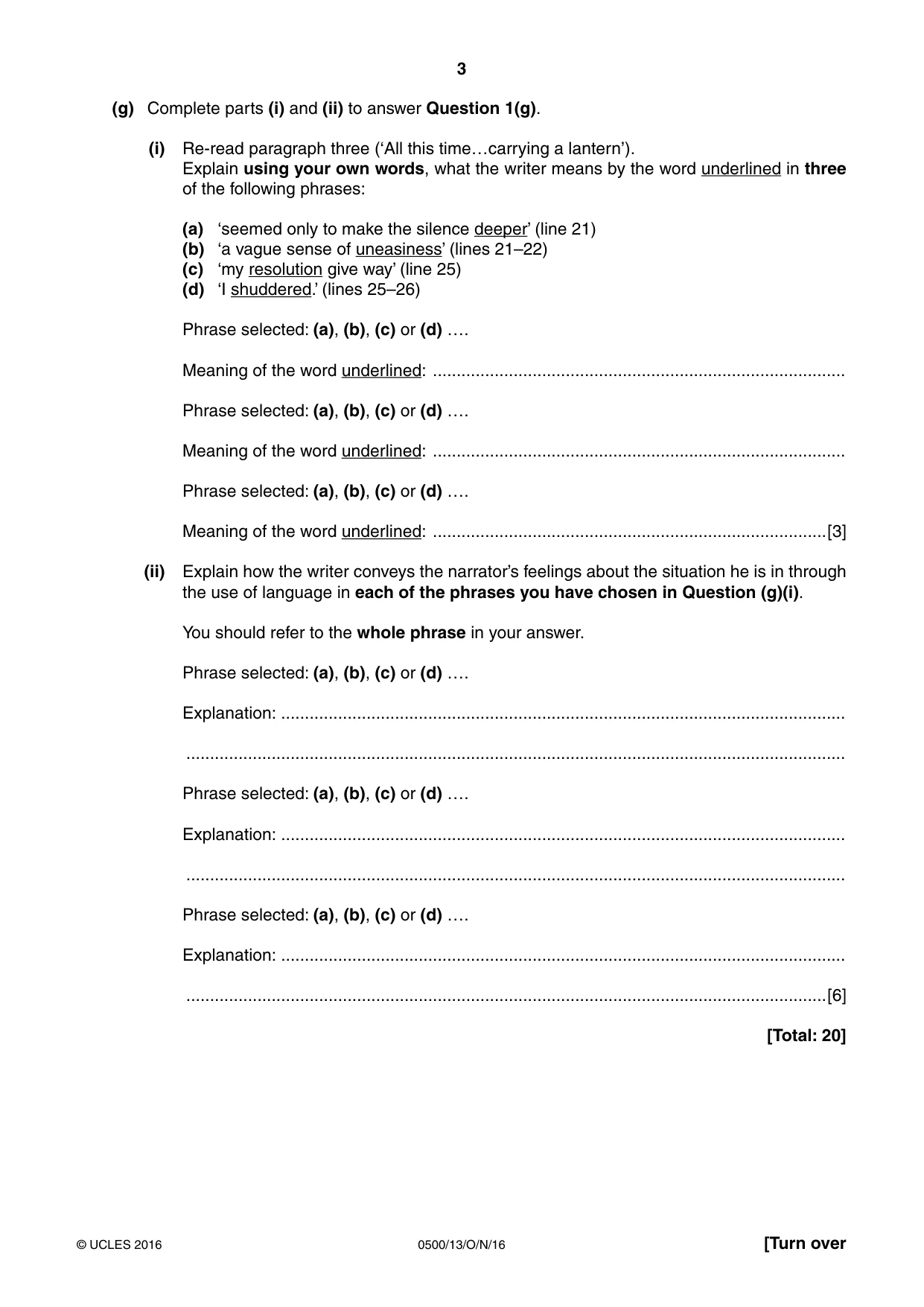 Cambridge IGCSE English - First Language 0500 2016 Oct/Nov Paper 1 · Variant 3 question paper, page 3 of 12