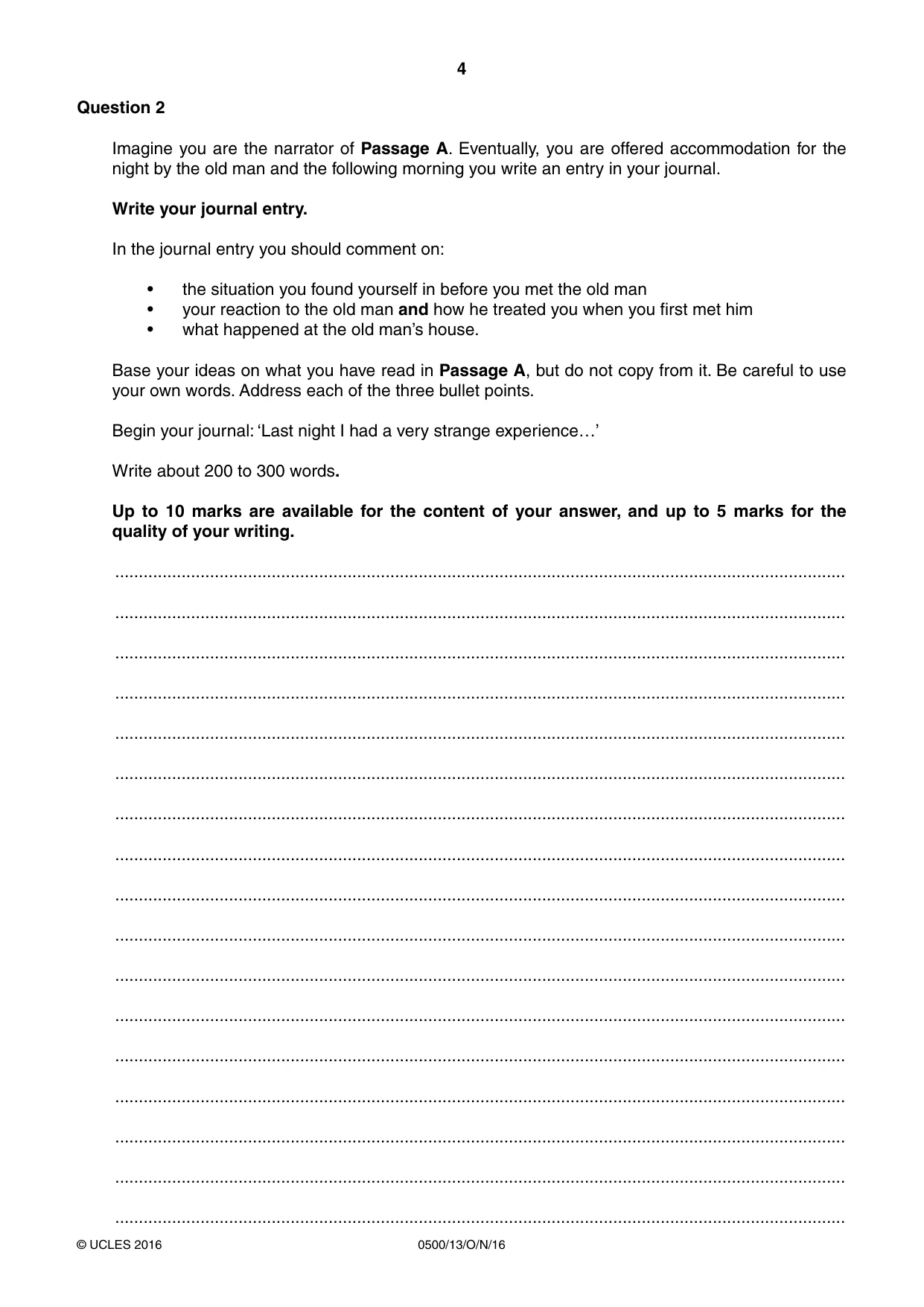 Cambridge IGCSE English - First Language 0500 2016 Oct/Nov Paper 1 · Variant 3 question paper, page 4 of 12