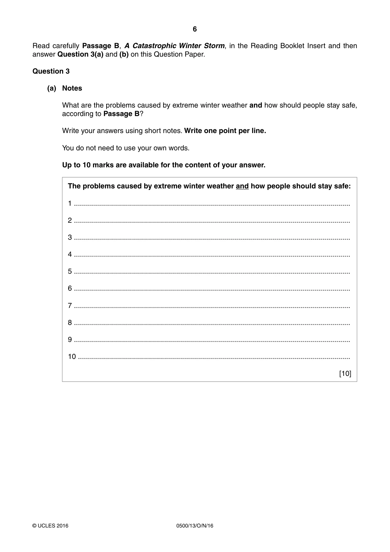 Cambridge IGCSE English - First Language 0500 2016 Oct/Nov Paper 1 · Variant 3 question paper, page 6 of 12