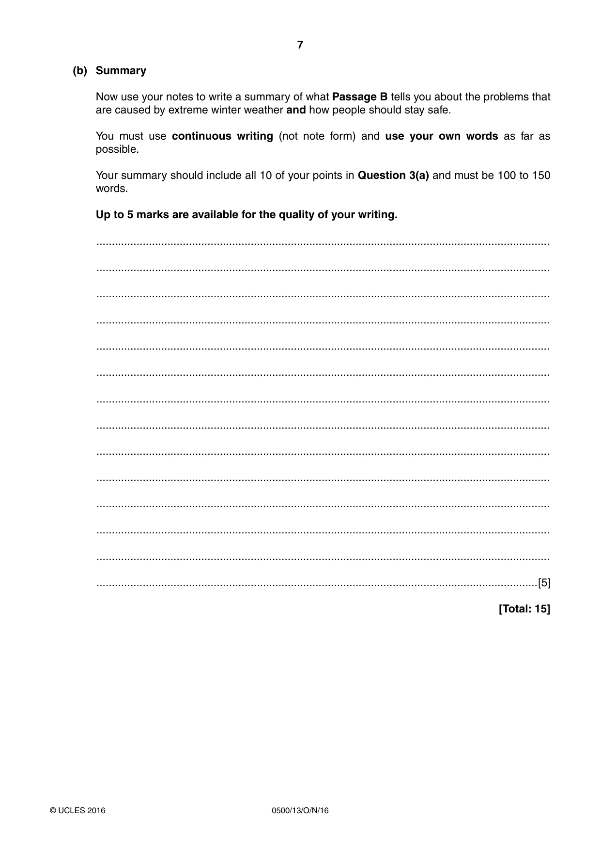 Cambridge IGCSE English - First Language 0500 2016 Oct/Nov Paper 1 · Variant 3 question paper, page 7 of 12