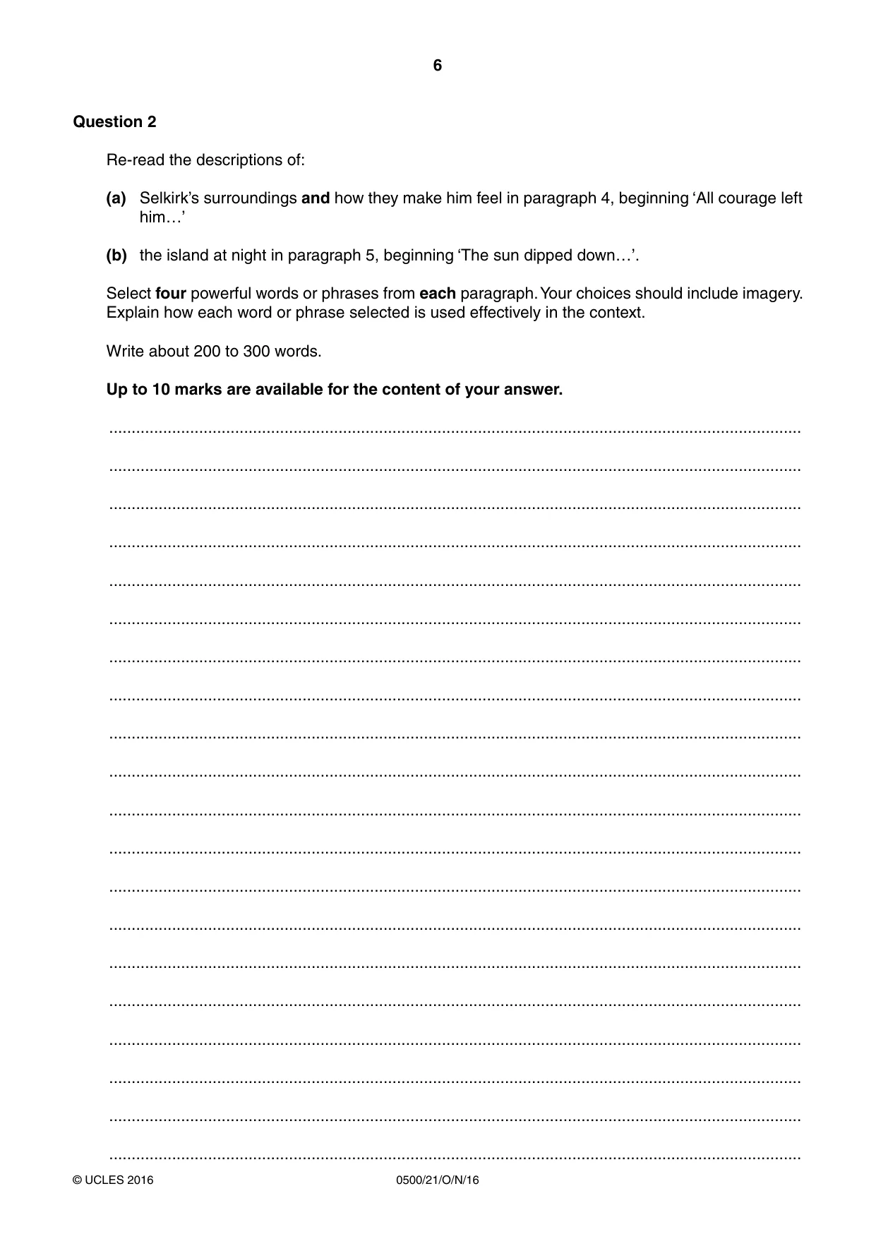 Cambridge IGCSE English - First Language 0500 2016 Oct/Nov Paper 2 · Variant 1 question paper, page 6 of 12