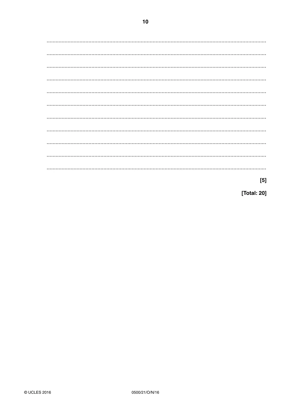 Cambridge IGCSE English - First Language 0500 2016 Oct/Nov Paper 2 · Variant 1 question paper, page 10 of 12
