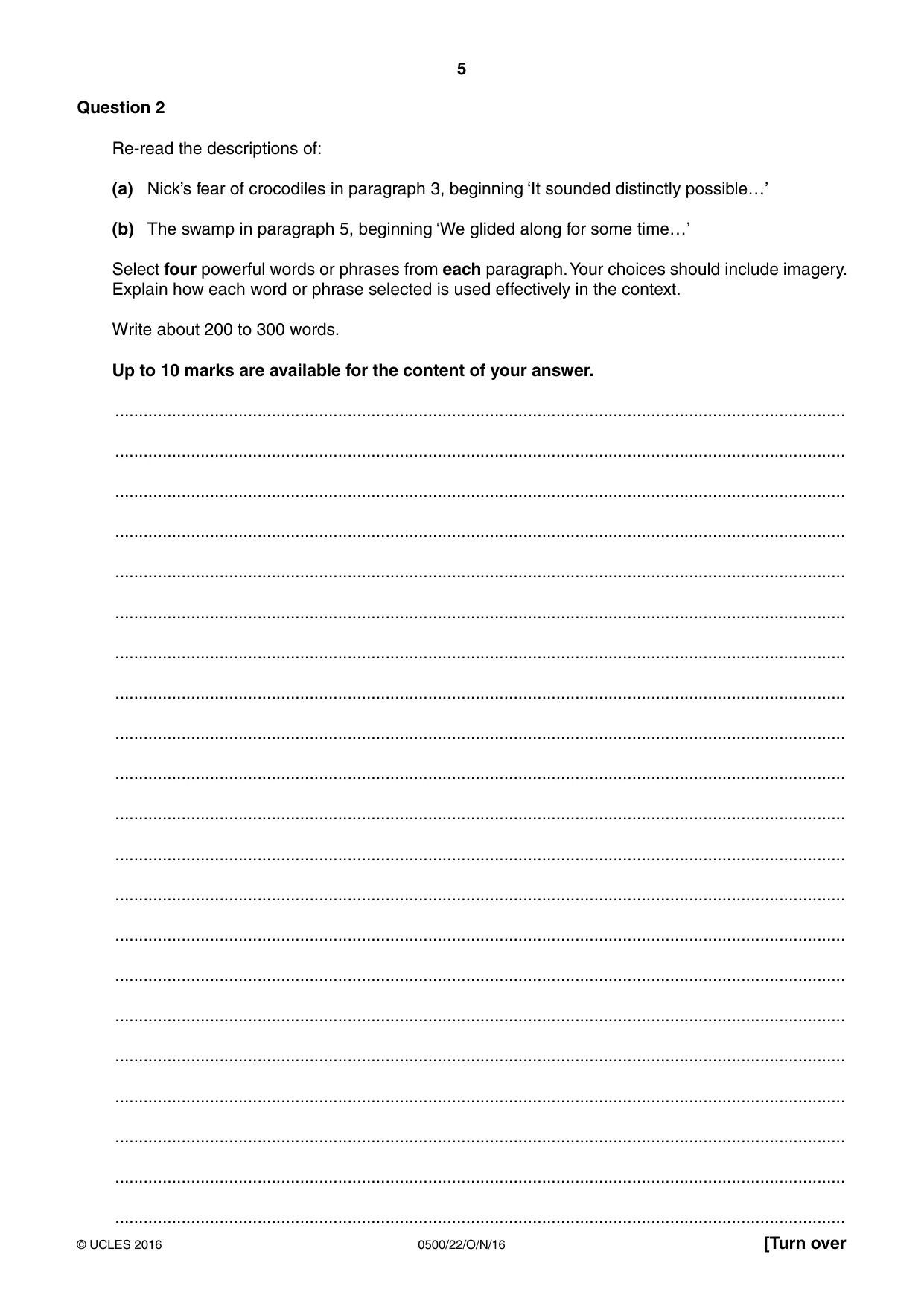 Cambridge IGCSE English - First Language 0500 2016 Oct/Nov Paper 2 · Variant 2 question paper, page 5 of 12