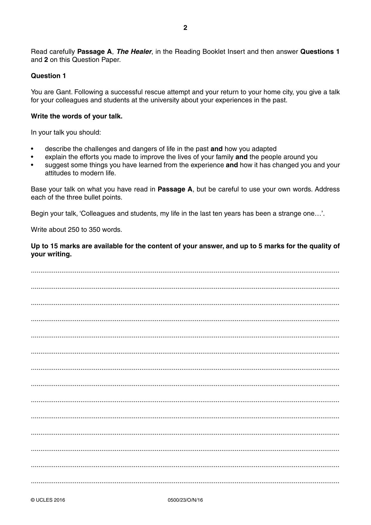 Cambridge IGCSE English - First Language 0500 2016 Oct/Nov Paper 2 · Variant 3 question paper, page 2 of 12