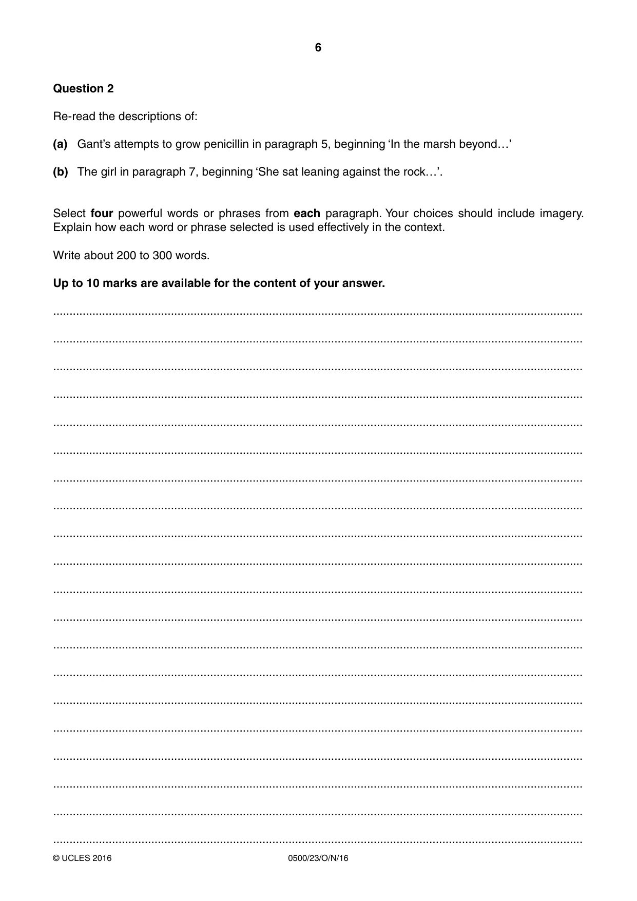 Cambridge IGCSE English - First Language 0500 2016 Oct/Nov Paper 2 · Variant 3 question paper, page 6 of 12