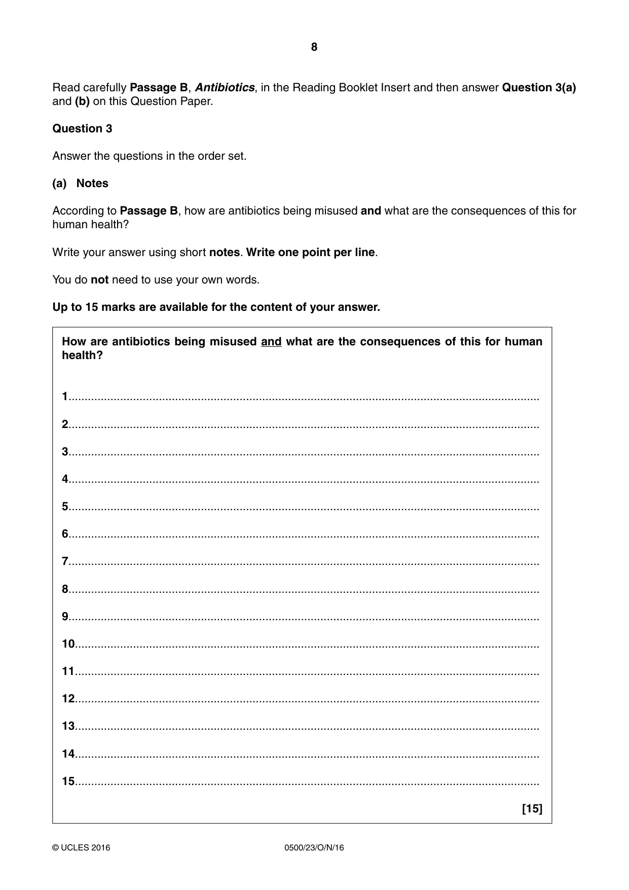 Cambridge IGCSE English - First Language 0500 2016 Oct/Nov Paper 2 · Variant 3 question paper, page 8 of 12