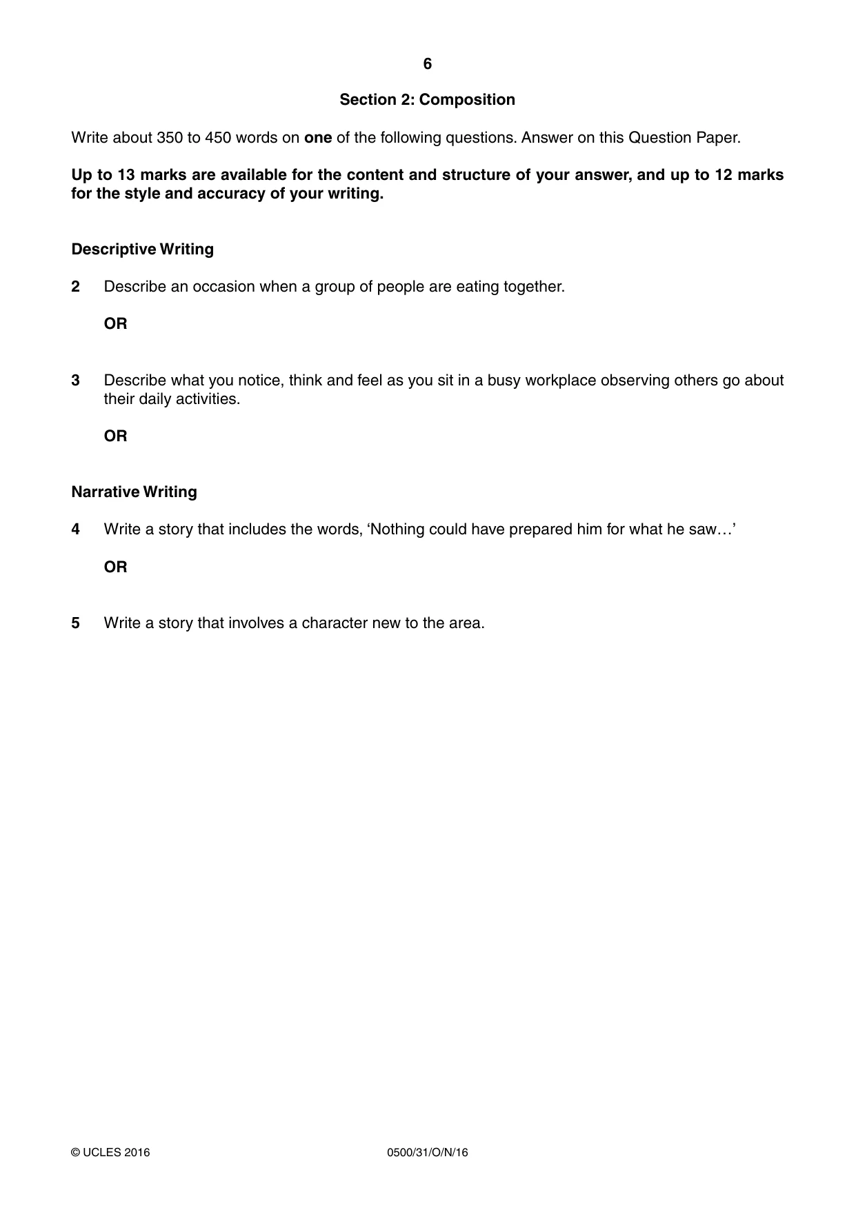 Cambridge IGCSE English - First Language 0500 2016 Oct/Nov Paper 3 · Variant 1 question paper, page 6 of 12