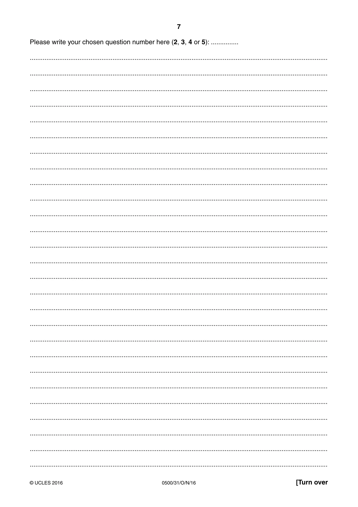 Cambridge IGCSE English - First Language 0500 2016 Oct/Nov Paper 3 · Variant 1 question paper, page 7 of 12