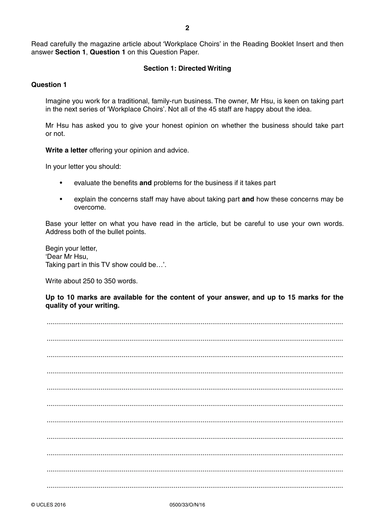 Cambridge IGCSE English - First Language 0500 2016 Oct/Nov Paper 3 · Variant 3 question paper, page 2 of 12