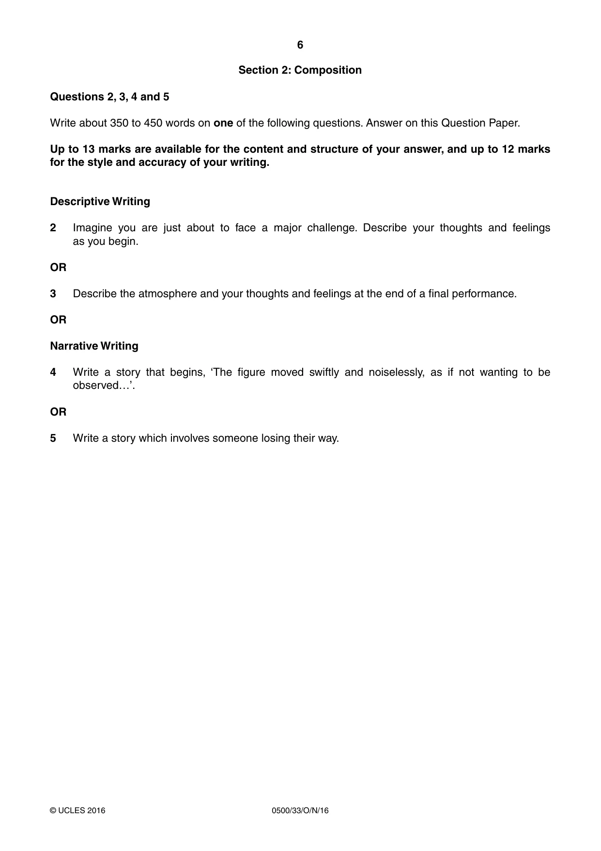 Cambridge IGCSE English - First Language 0500 2016 Oct/Nov Paper 3 · Variant 3 question paper, page 6 of 12