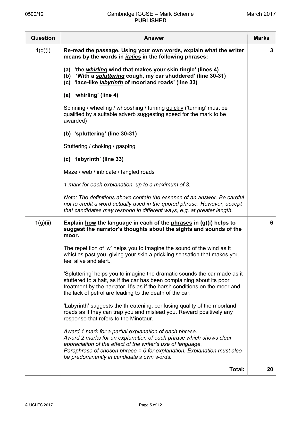 Mark scheme, page 5 of 12