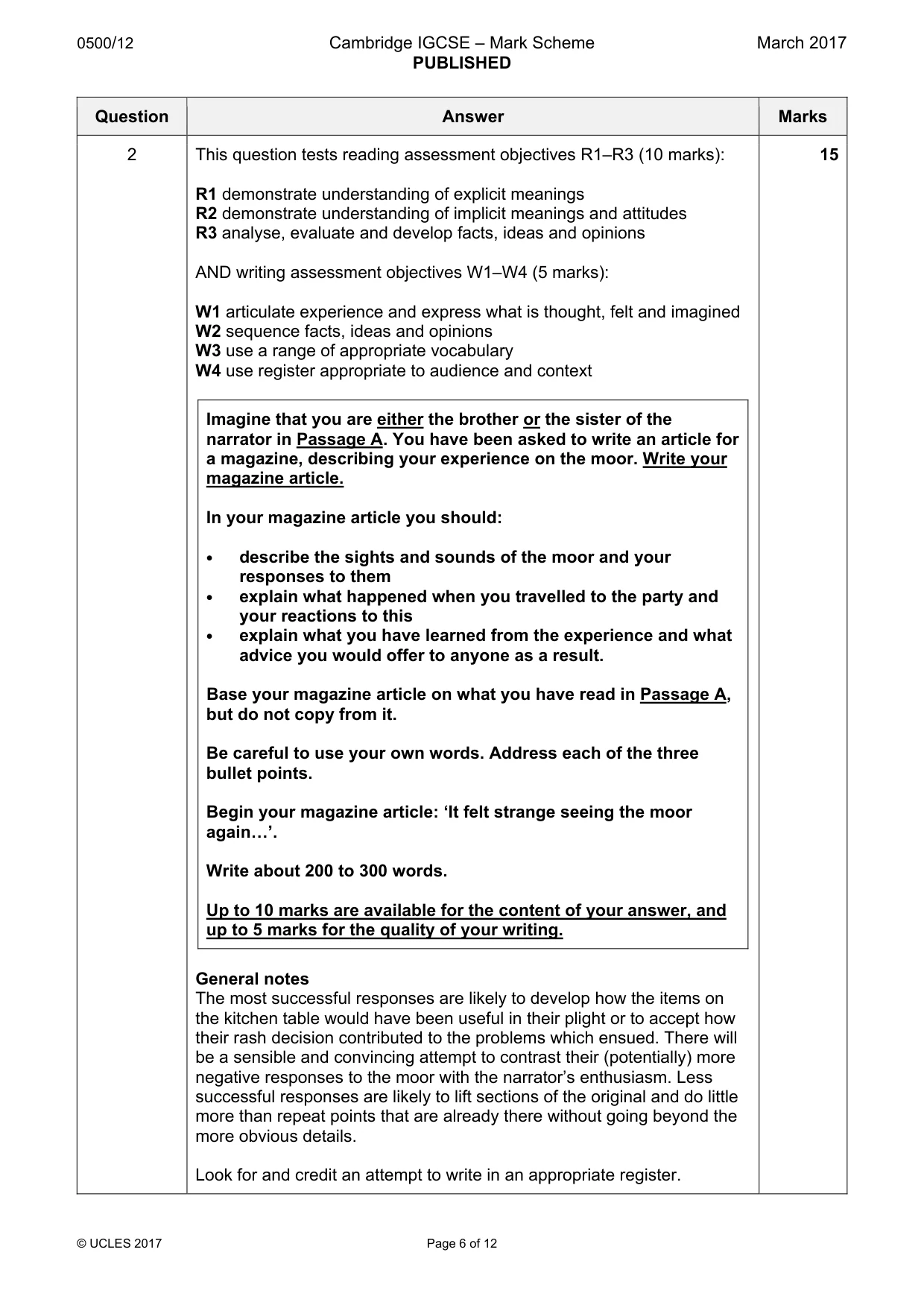 Mark scheme, page 6 of 12