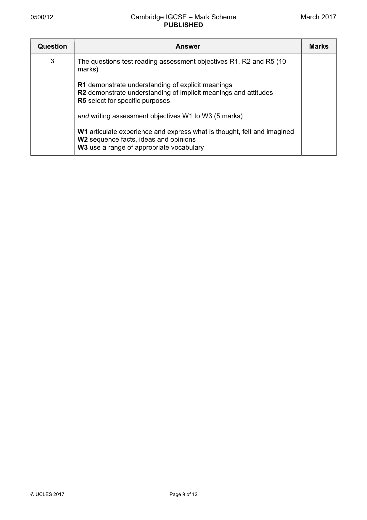 Mark scheme, page 9 of 12