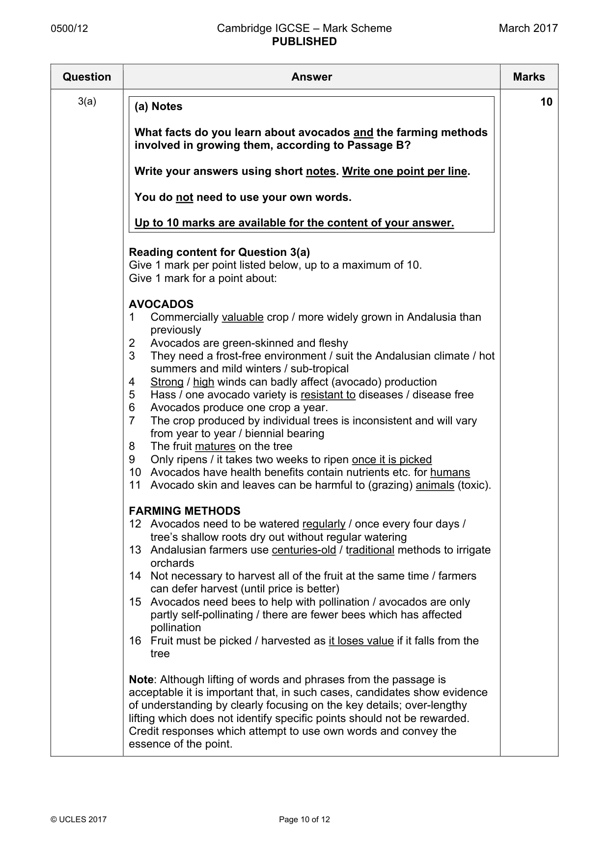 Mark scheme, page 10 of 12