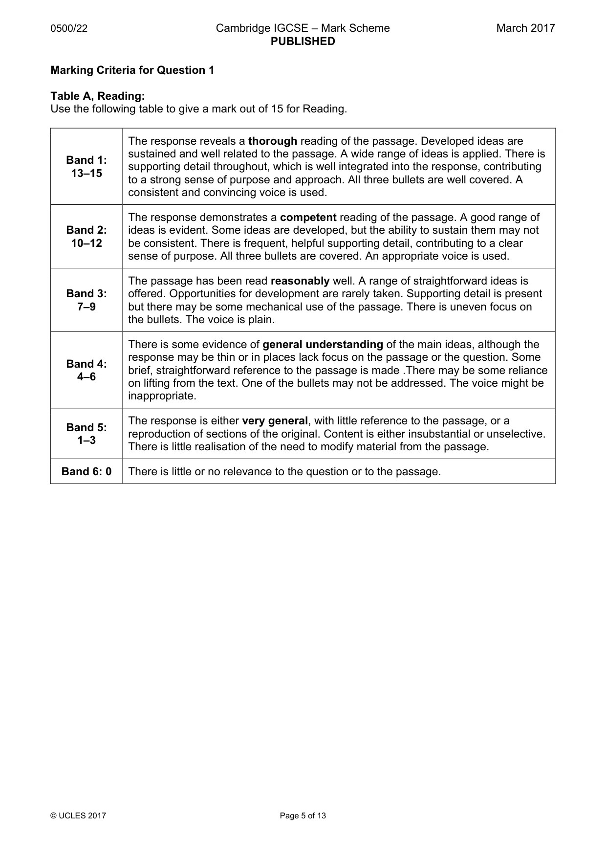 Mark scheme, page 5 of 13