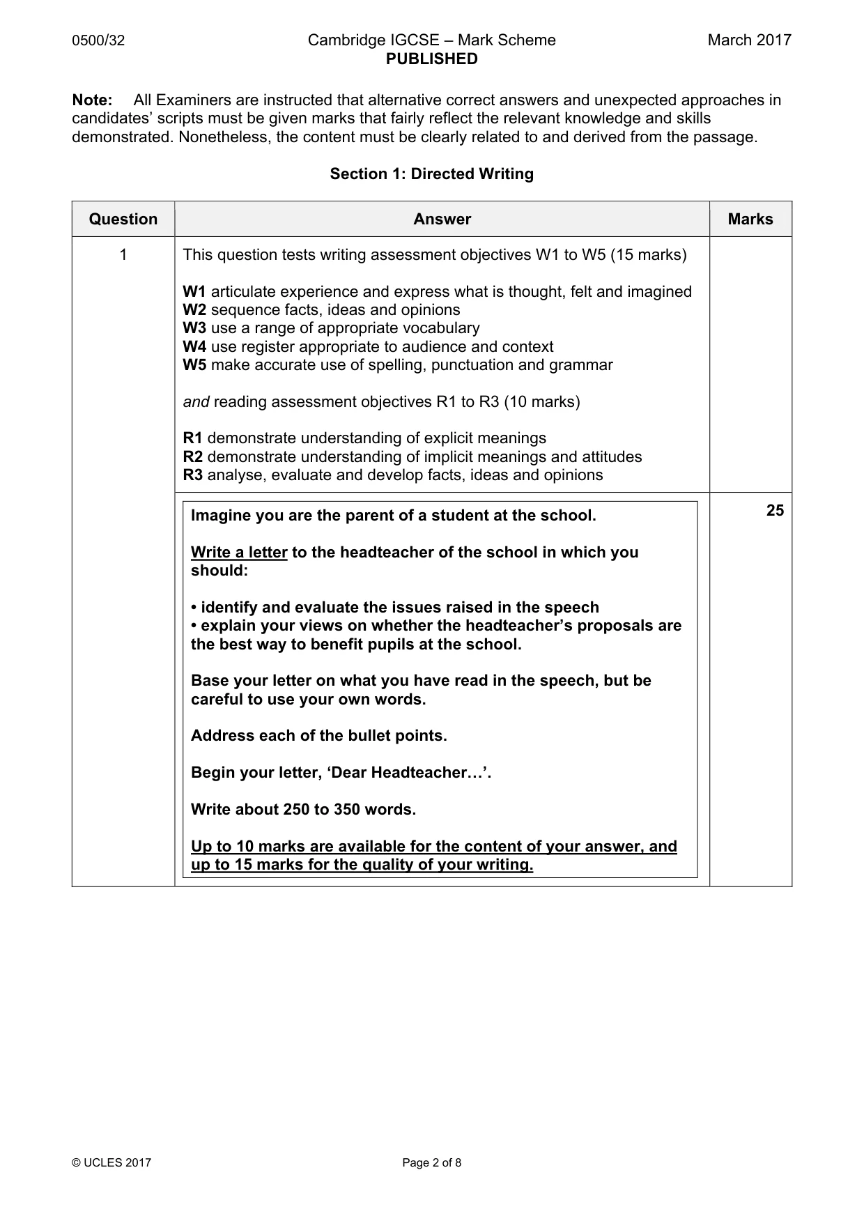 Mark scheme, page 2 of 8