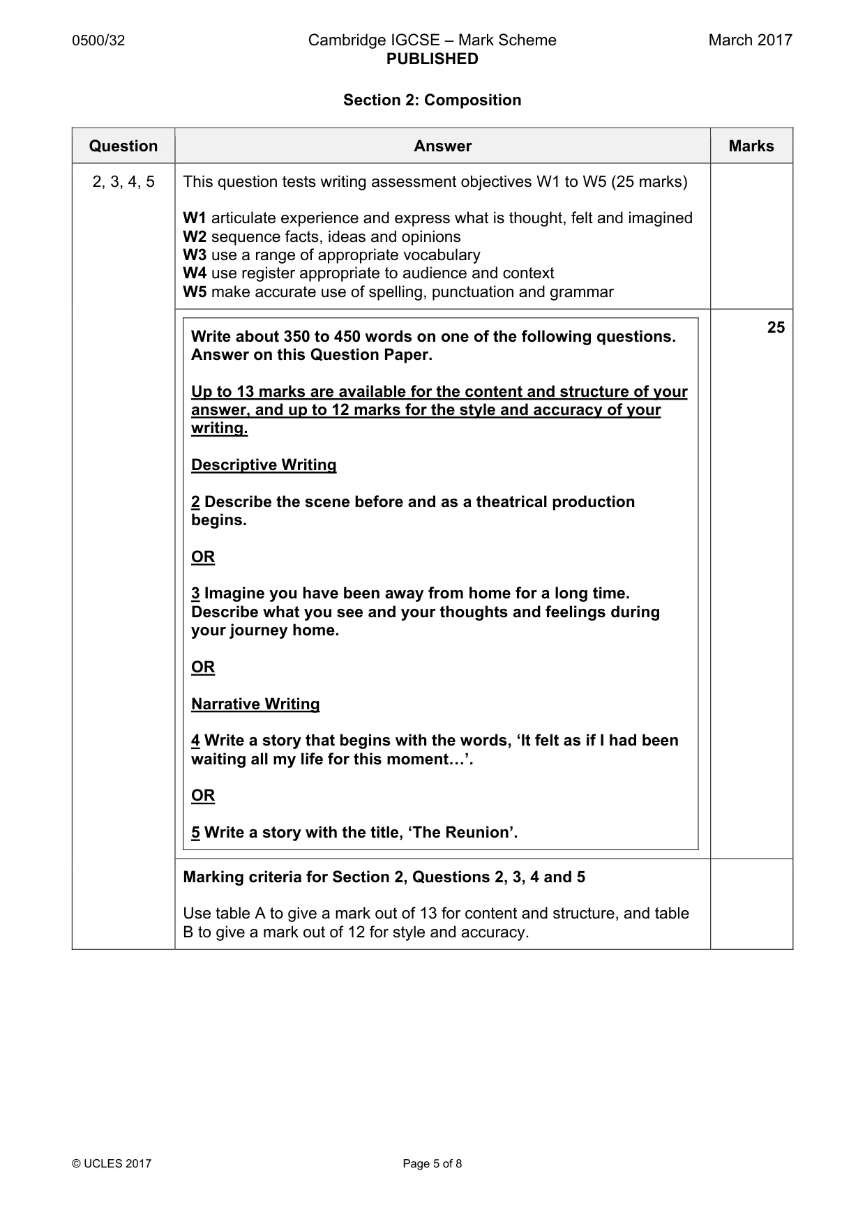 Mark scheme, page 5 of 8