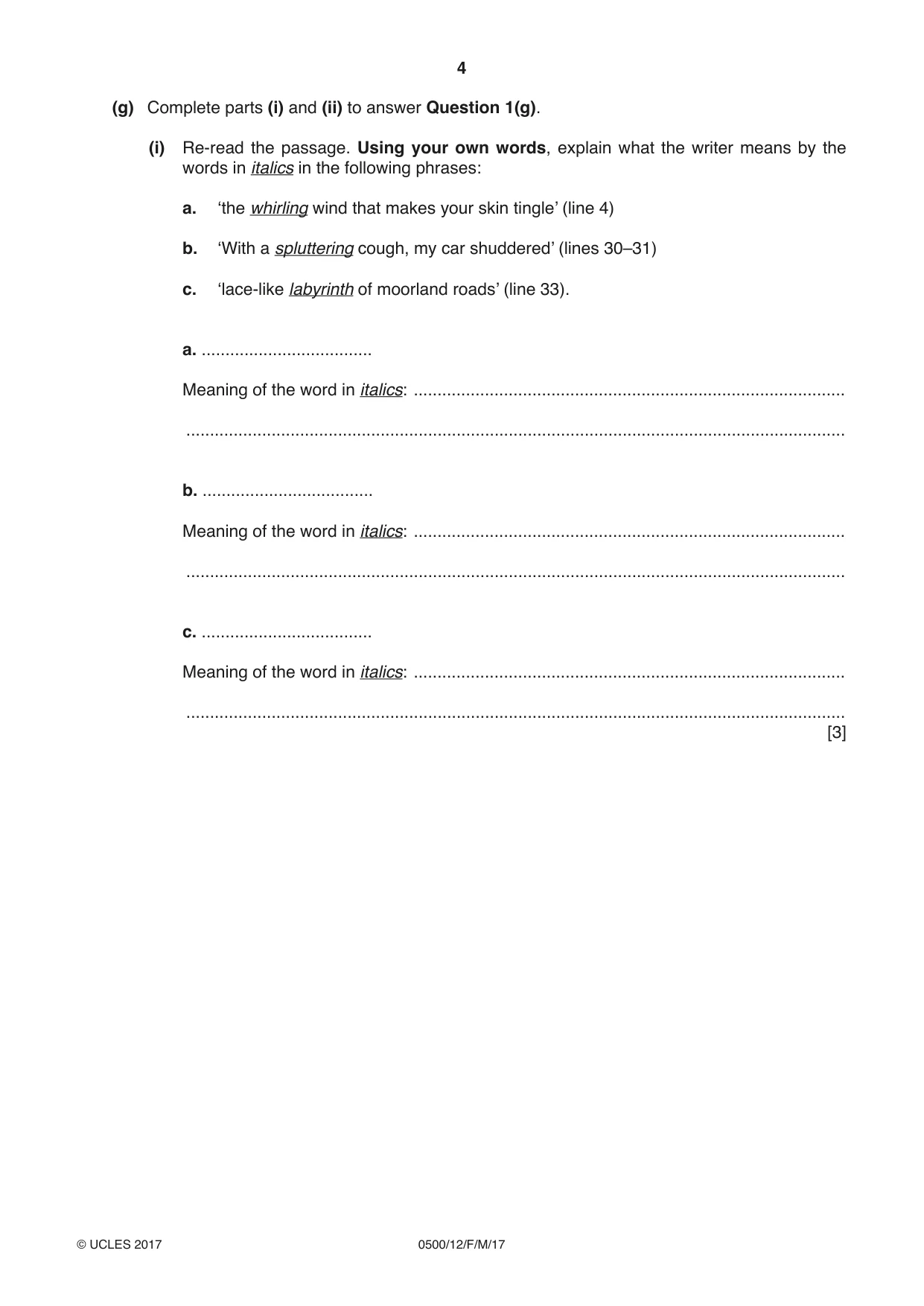 Cambridge IGCSE English - First Language 0500 2017 Feb/March Paper 1 · Variant 2 question paper, page 4 of 12