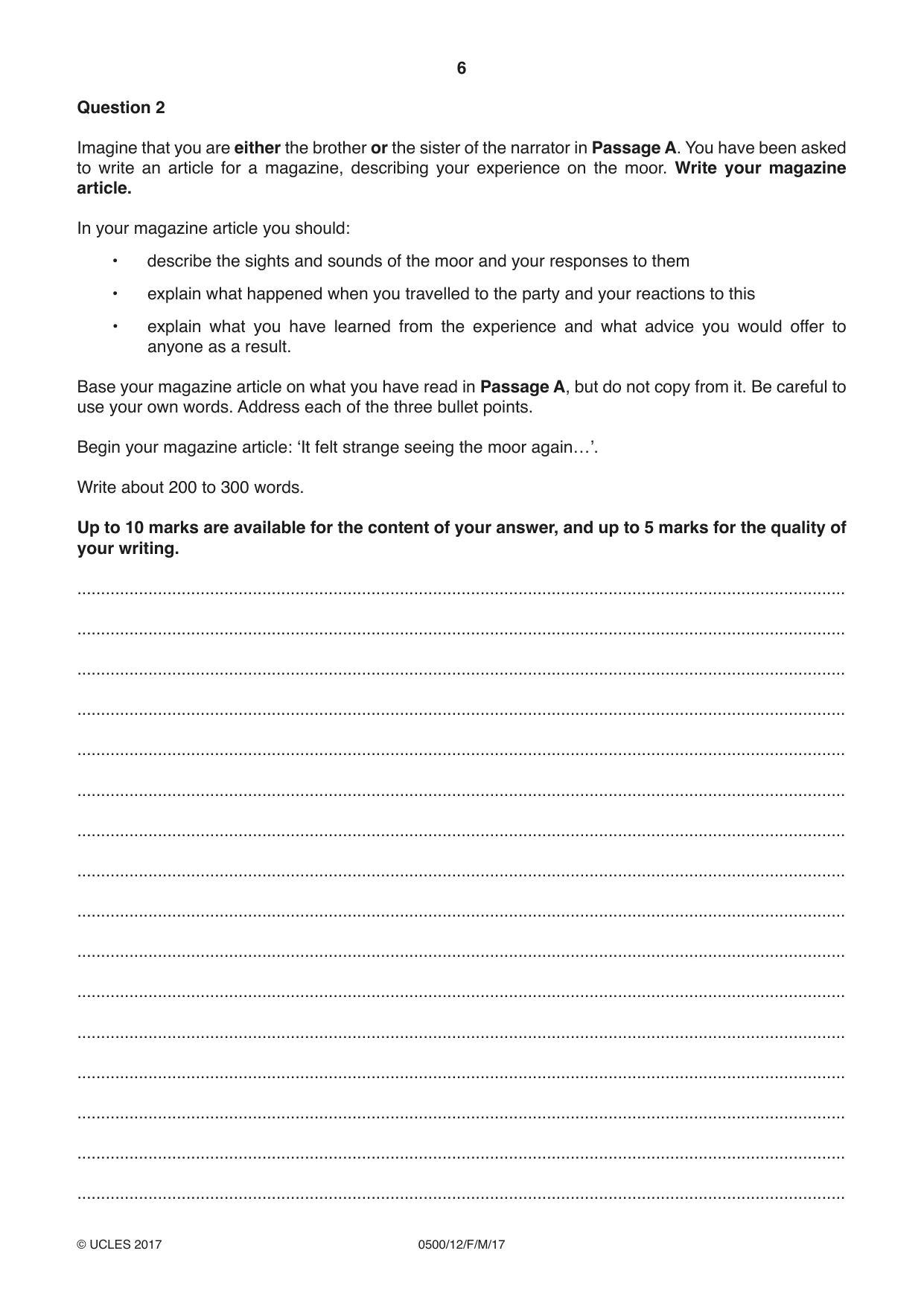 Cambridge IGCSE English - First Language 0500 2017 Feb/March Paper 1 · Variant 2 question paper, page 6 of 12