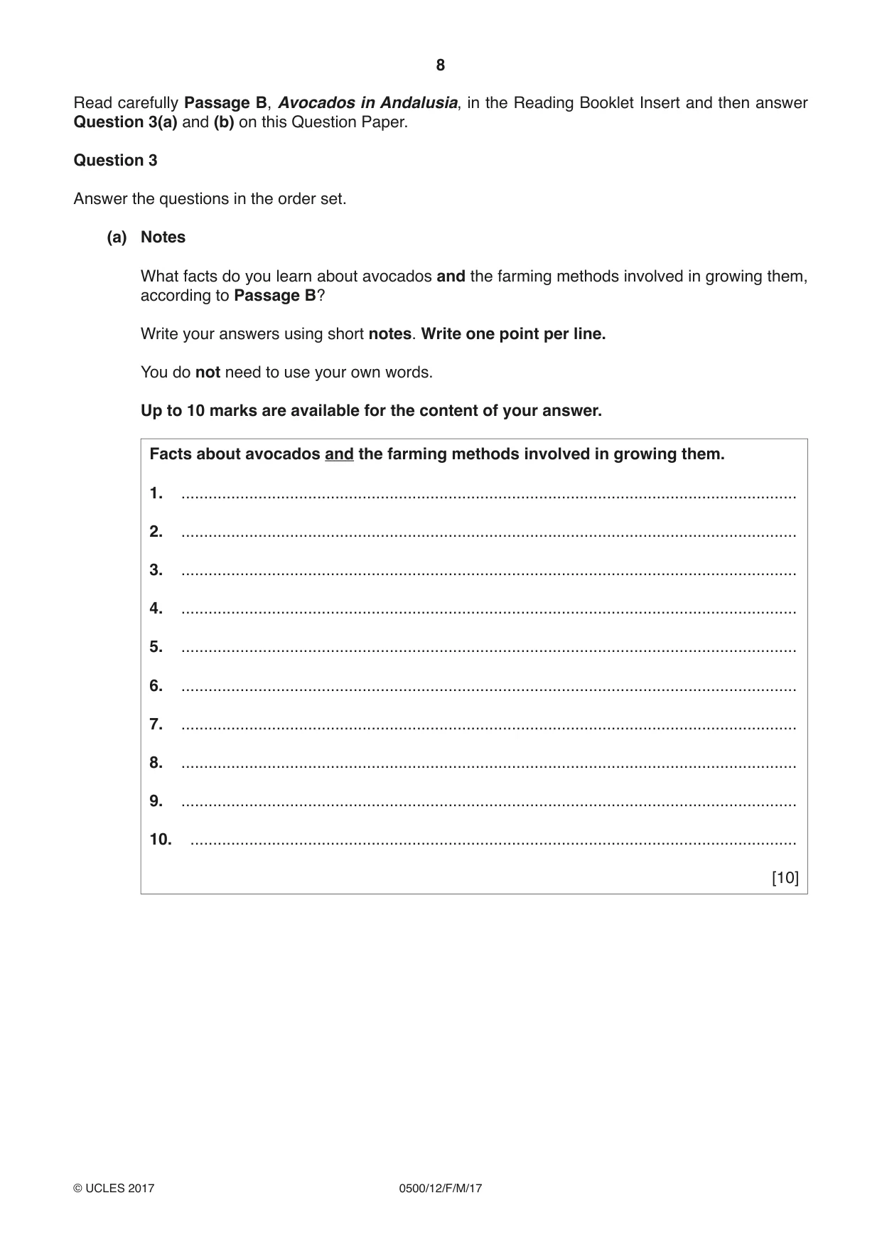 Cambridge IGCSE English - First Language 0500 2017 Feb/March Paper 1 · Variant 2 question paper, page 8 of 12