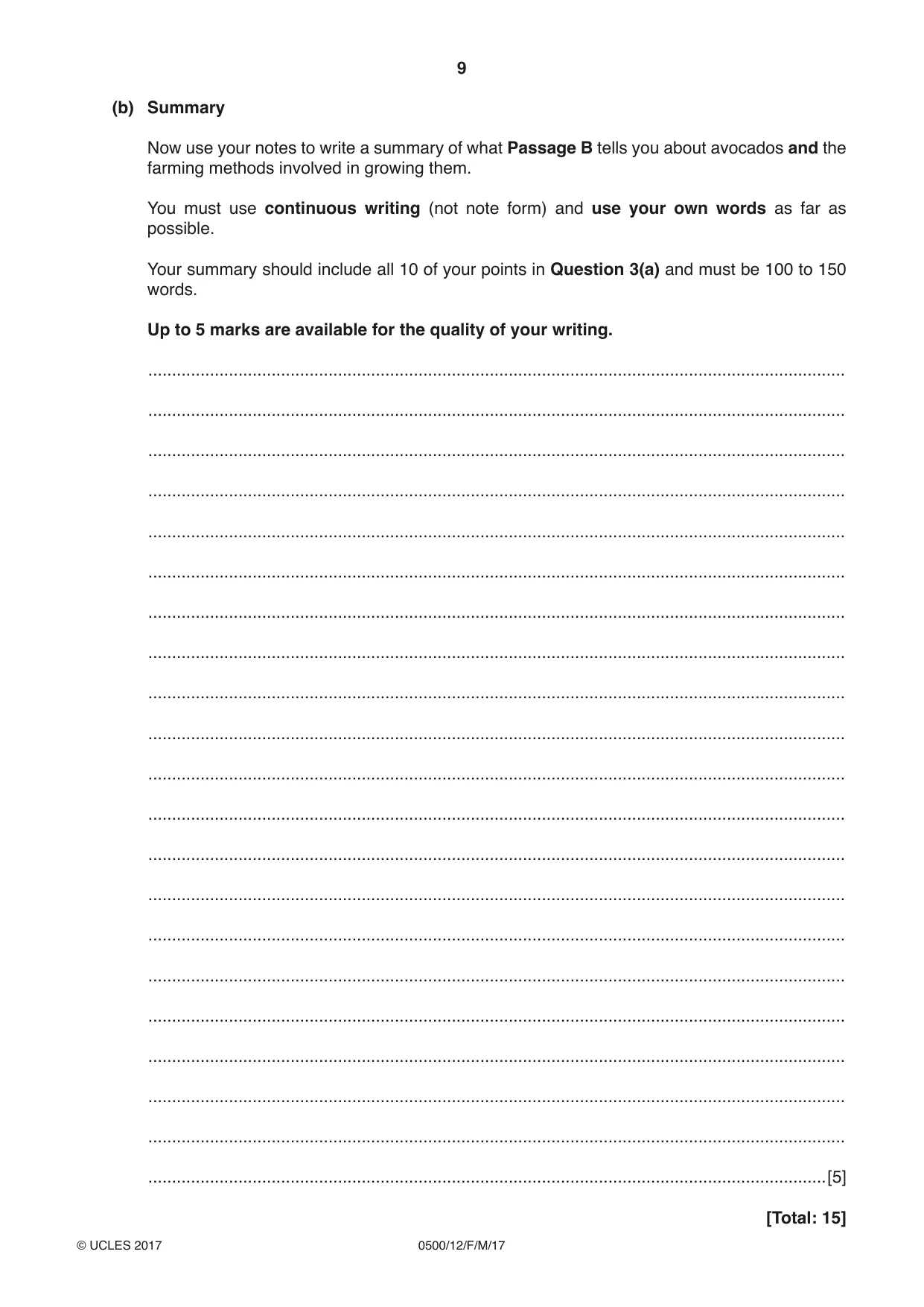 Cambridge IGCSE English - First Language 0500 2017 Feb/March Paper 1 · Variant 2 question paper, page 9 of 12
