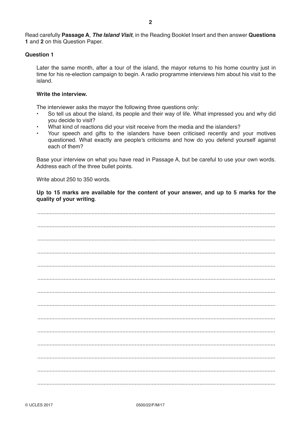 Cambridge IGCSE English - First Language 0500 2017 Feb/March Paper 2 · Variant 2 question paper, page 2 of 12