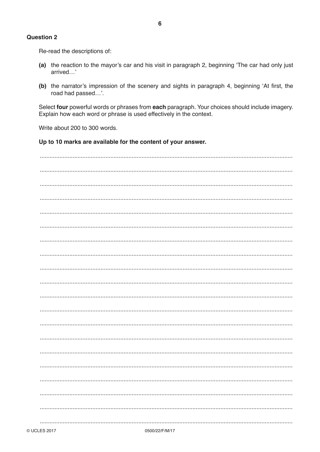 Cambridge IGCSE English - First Language 0500 2017 Feb/March Paper 2 · Variant 2 question paper, page 6 of 12