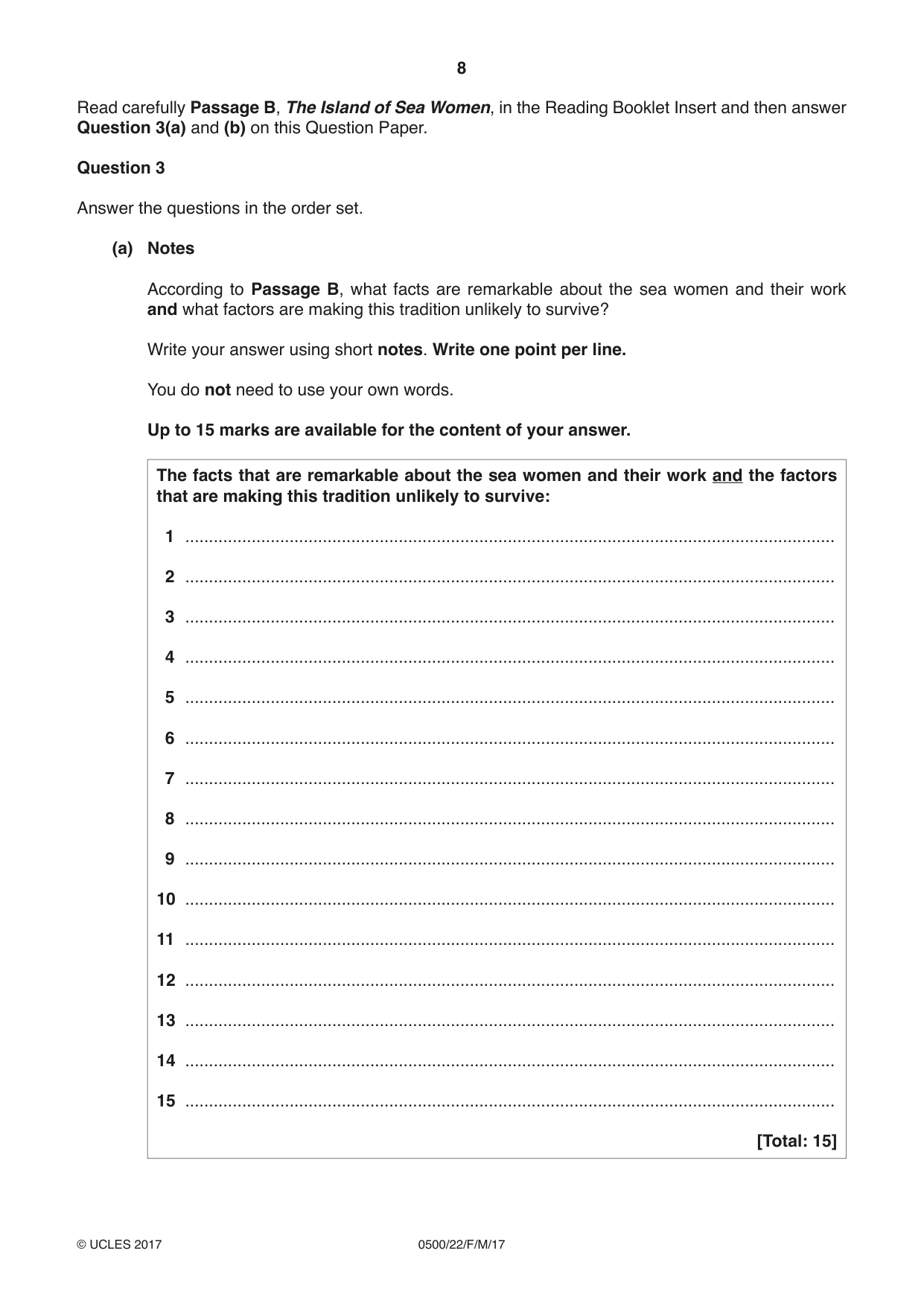 Cambridge IGCSE English - First Language 0500 2017 Feb/March Paper 2 · Variant 2 question paper, page 8 of 12
