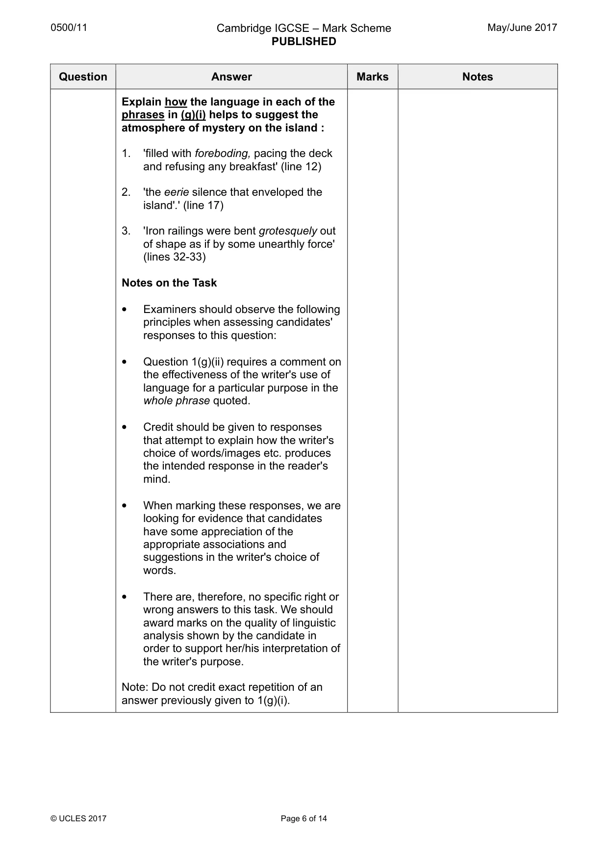 Mark scheme, page 6 of 14