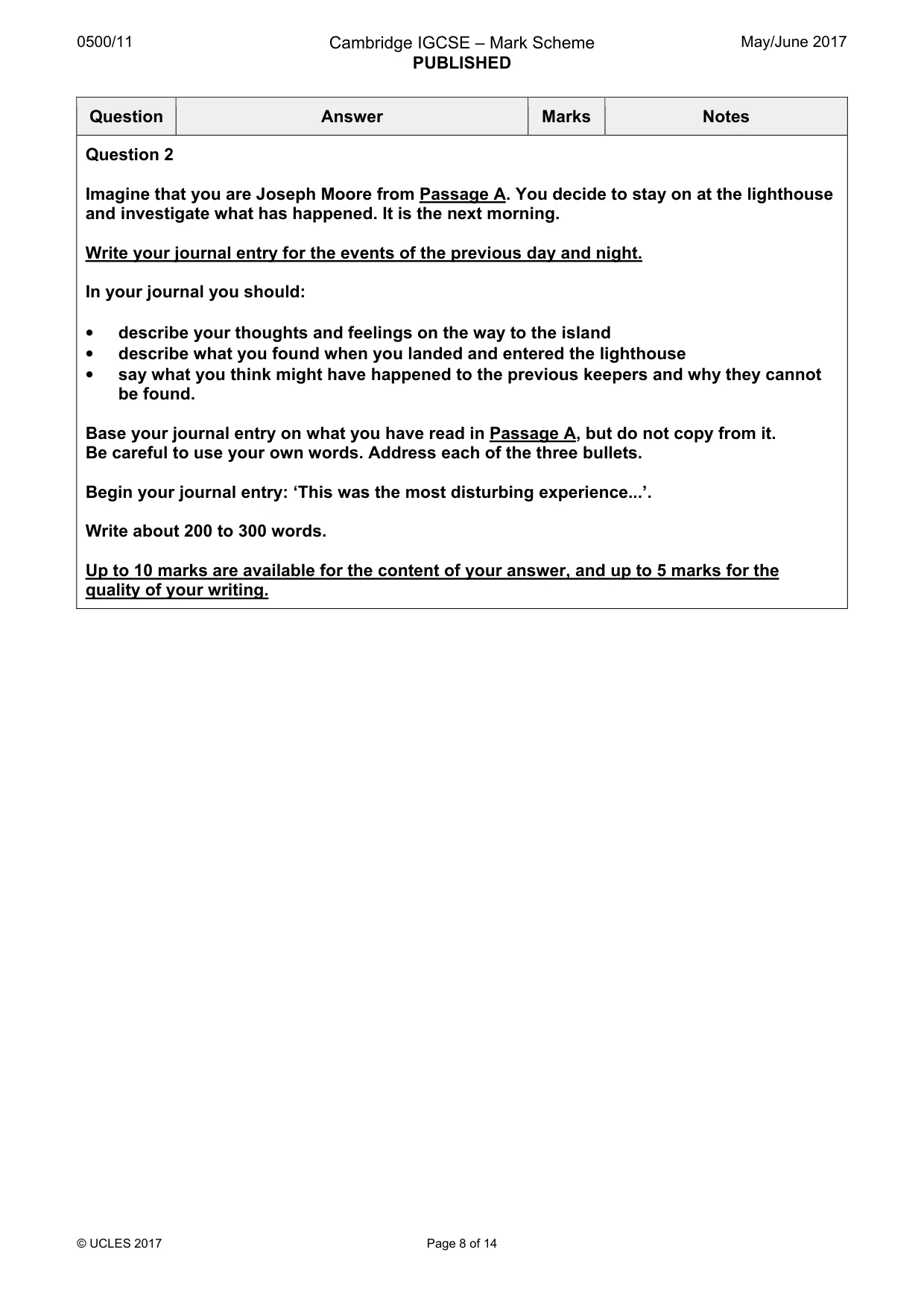 Mark scheme, page 8 of 14