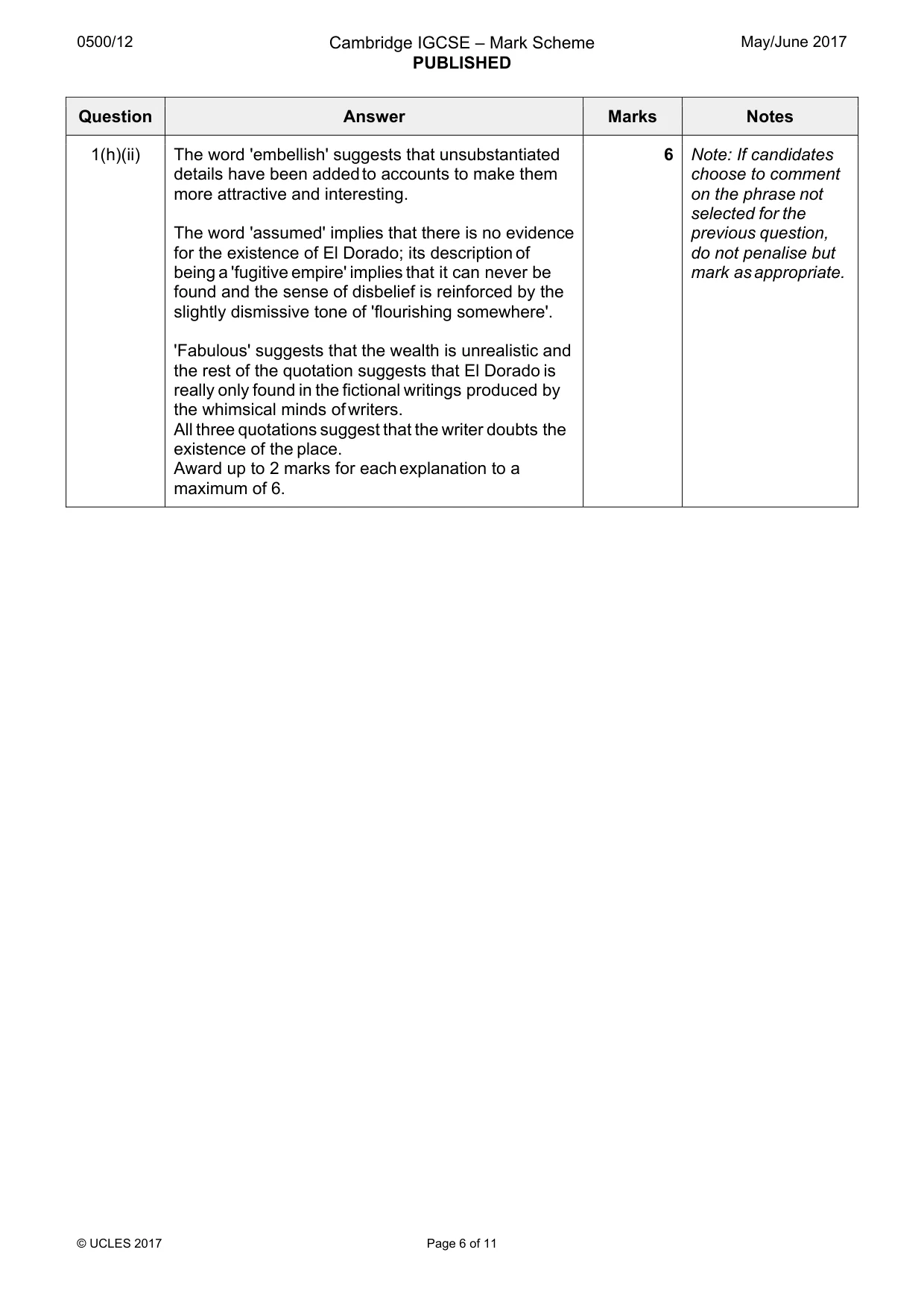 Mark scheme, page 6 of 11