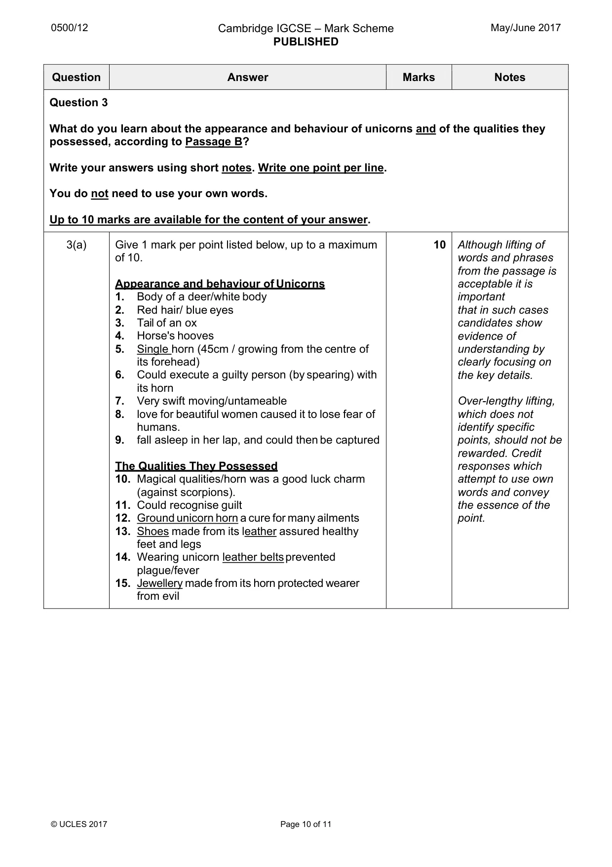 Mark scheme, page 10 of 11