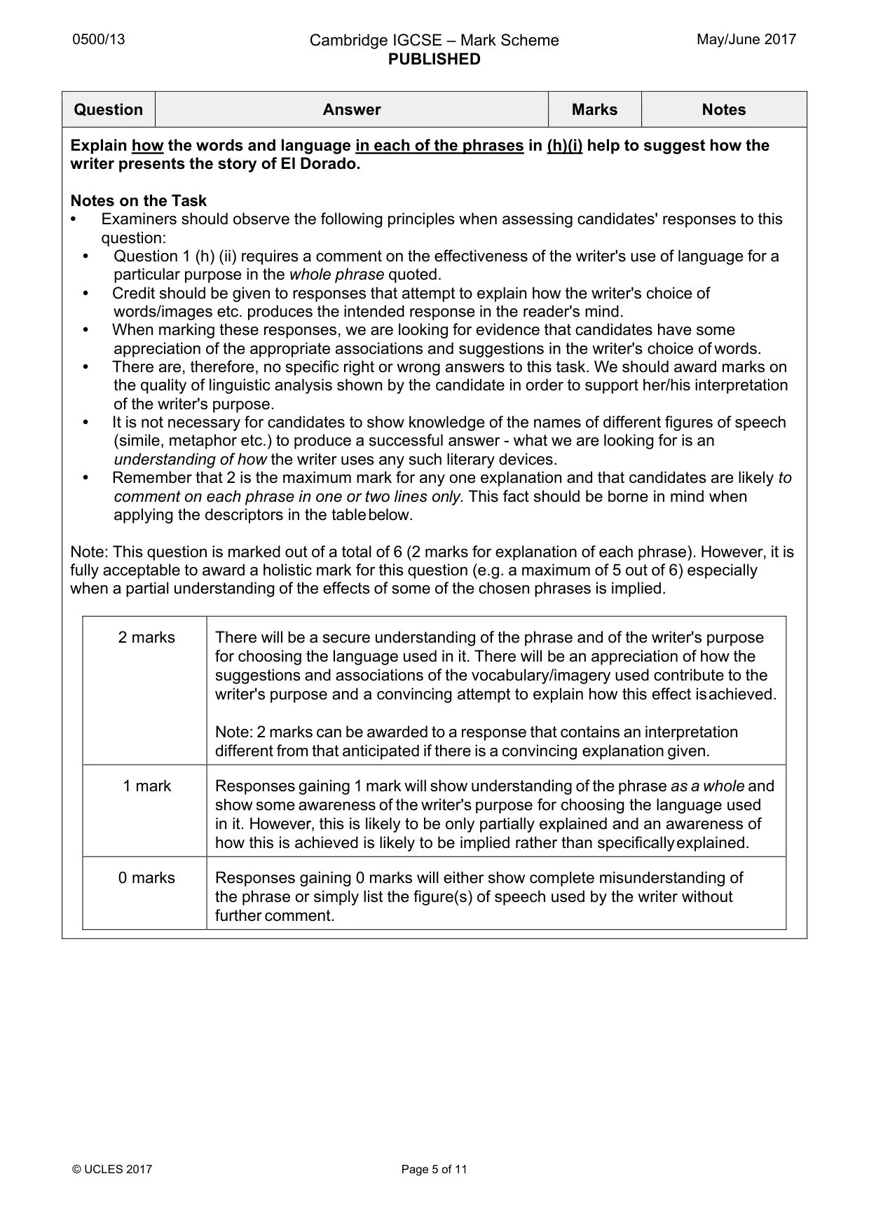 Mark scheme, page 5 of 11