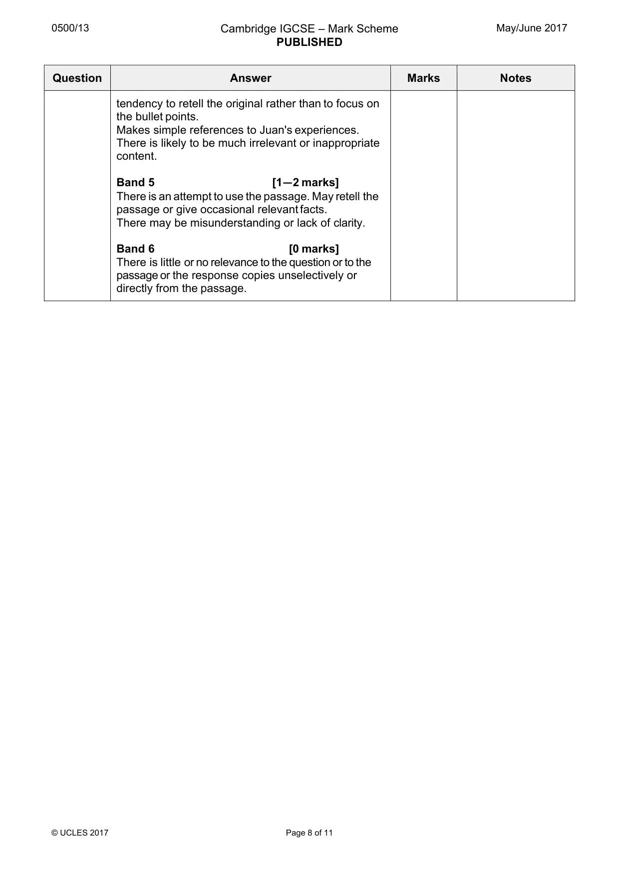 Mark scheme, page 8 of 11