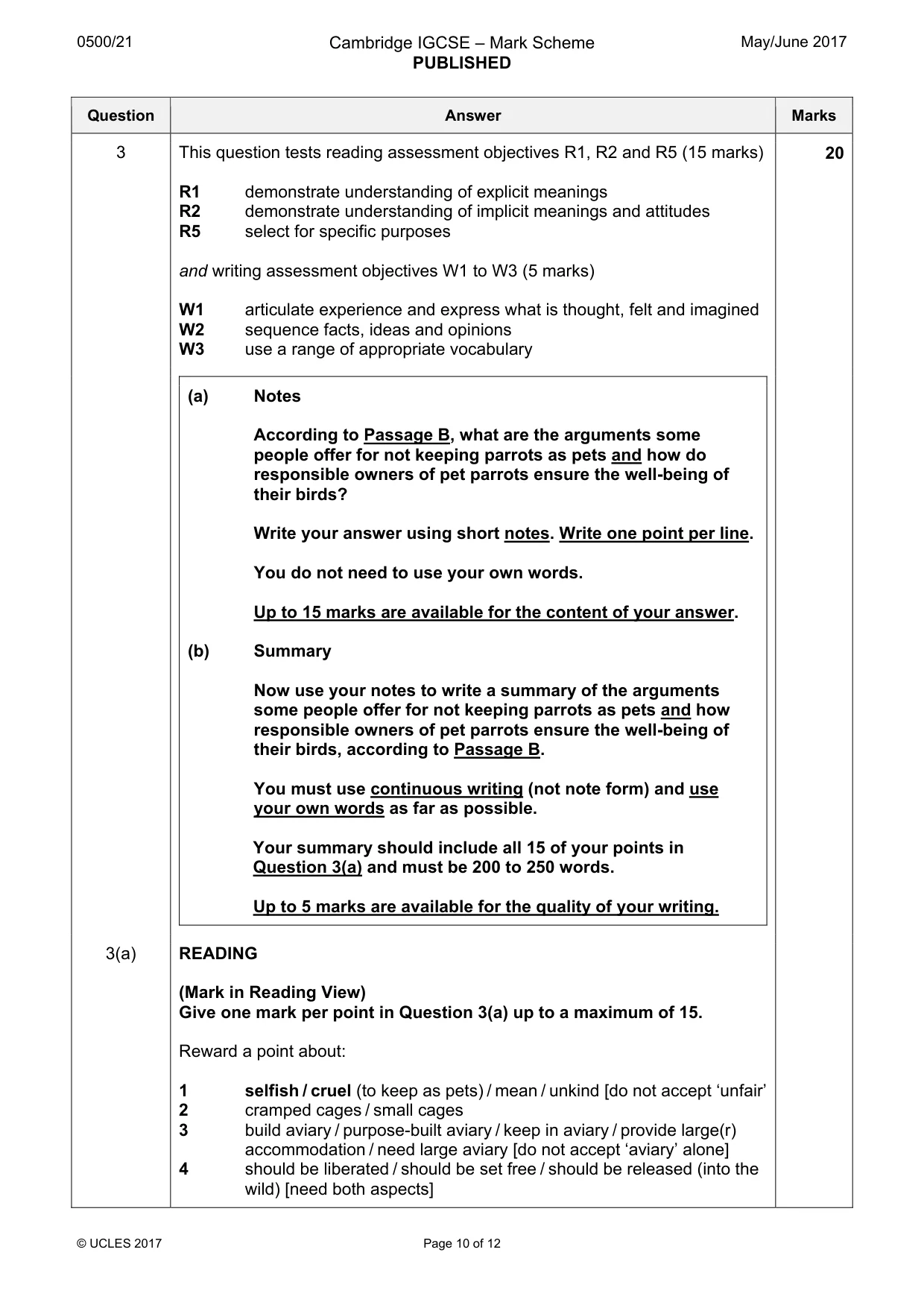 Mark scheme, page 10 of 12