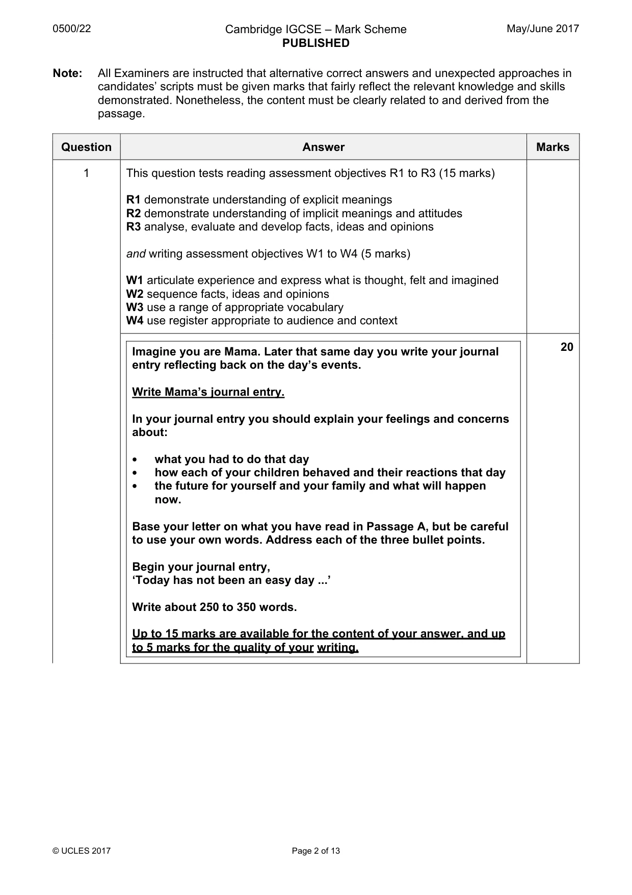 Mark scheme, page 2 of 13