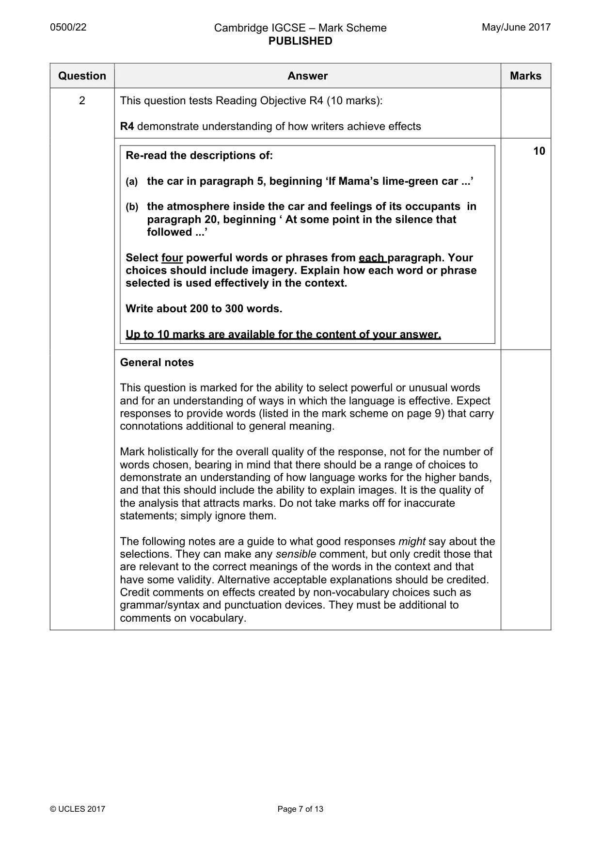 Mark scheme, page 7 of 13