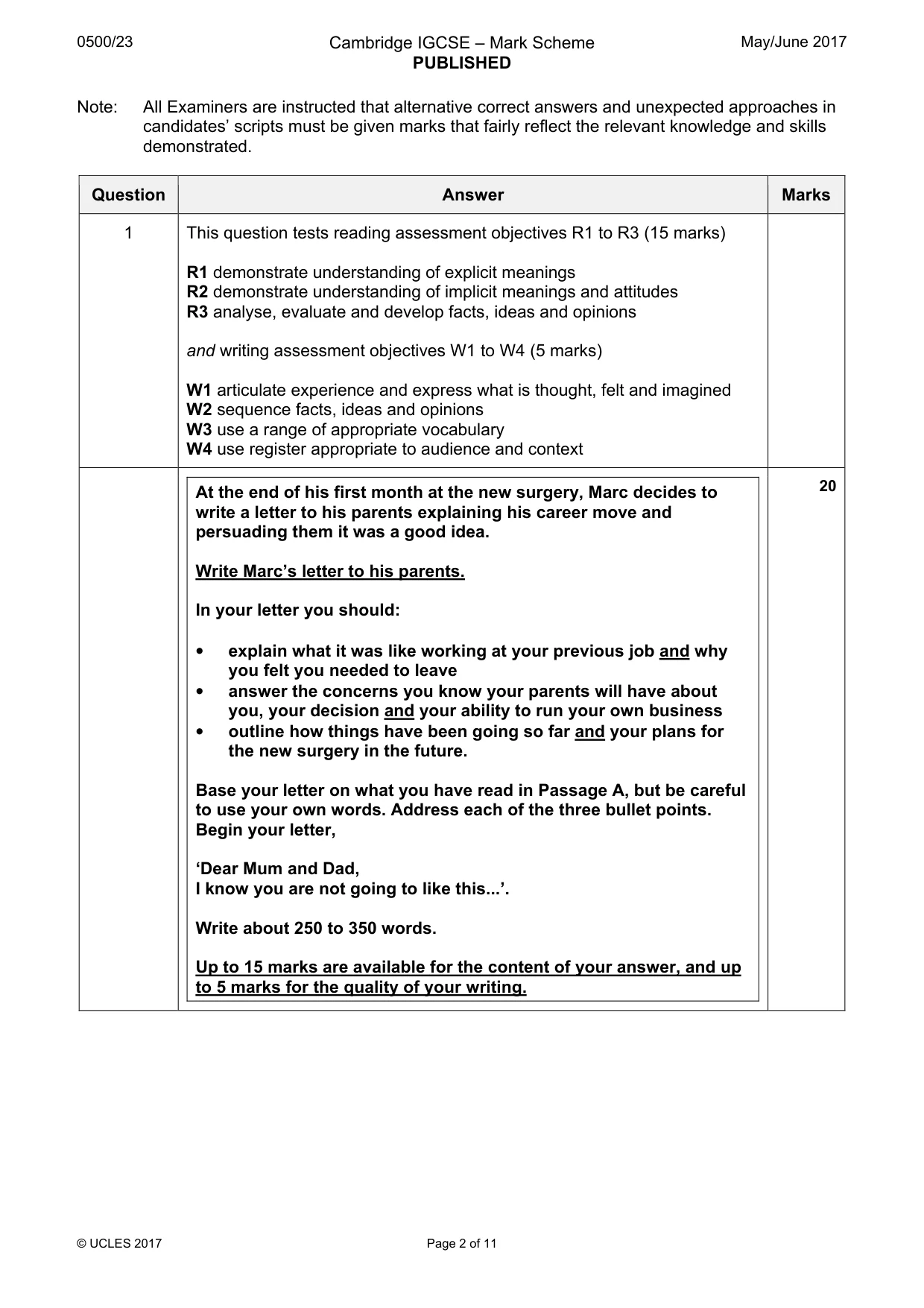 Mark scheme, page 2 of 11