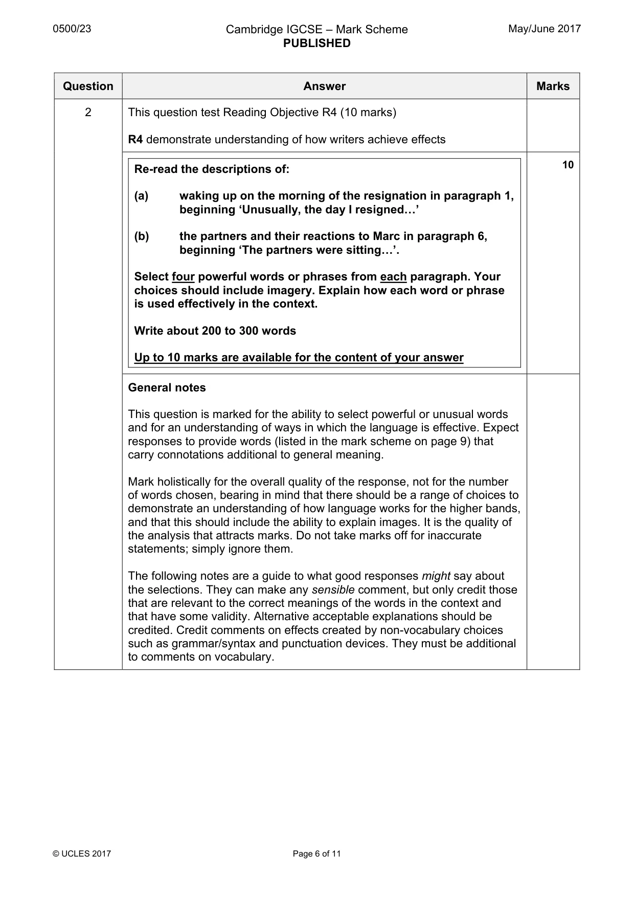 Mark scheme, page 6 of 11