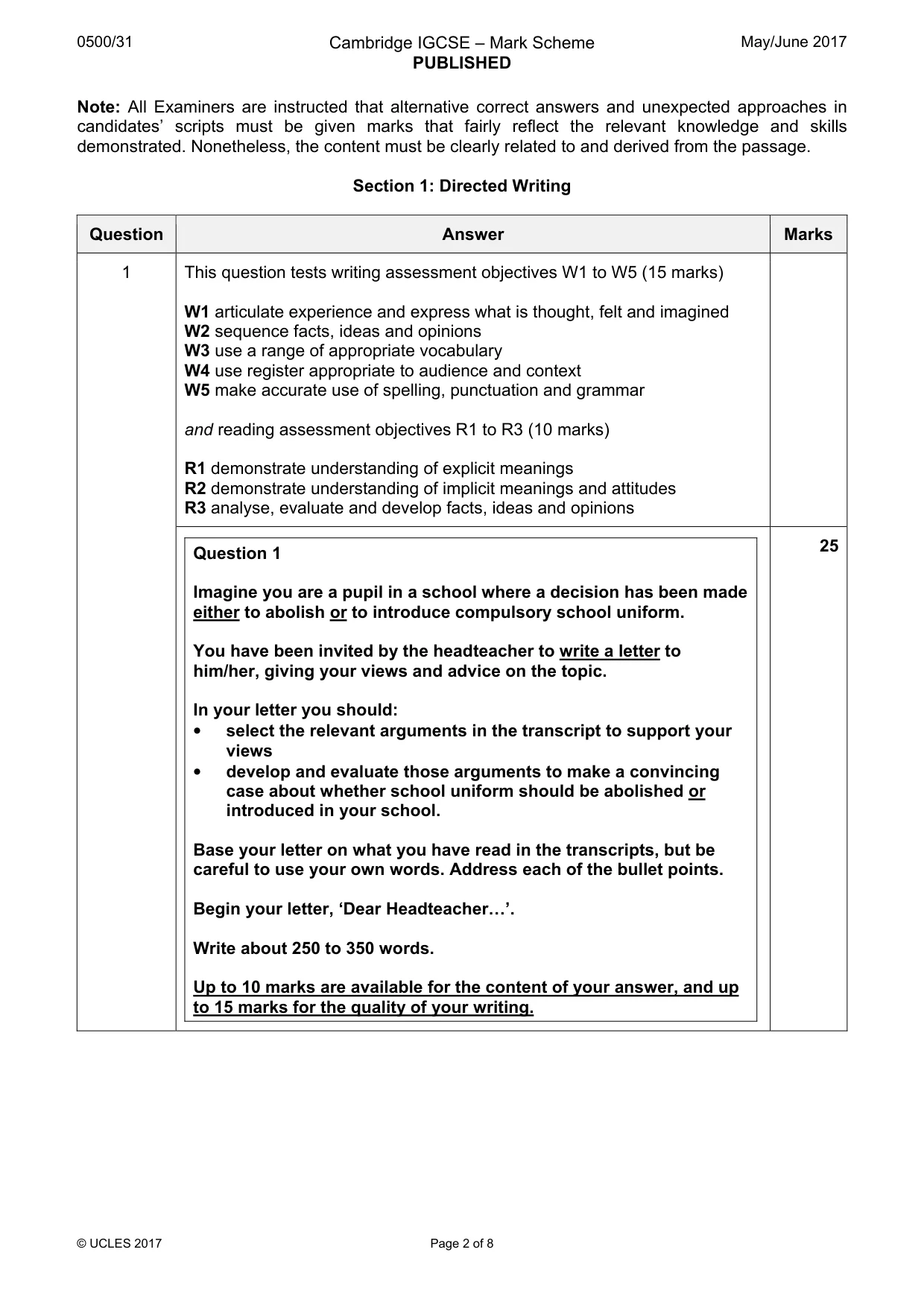 Mark scheme, page 2 of 8