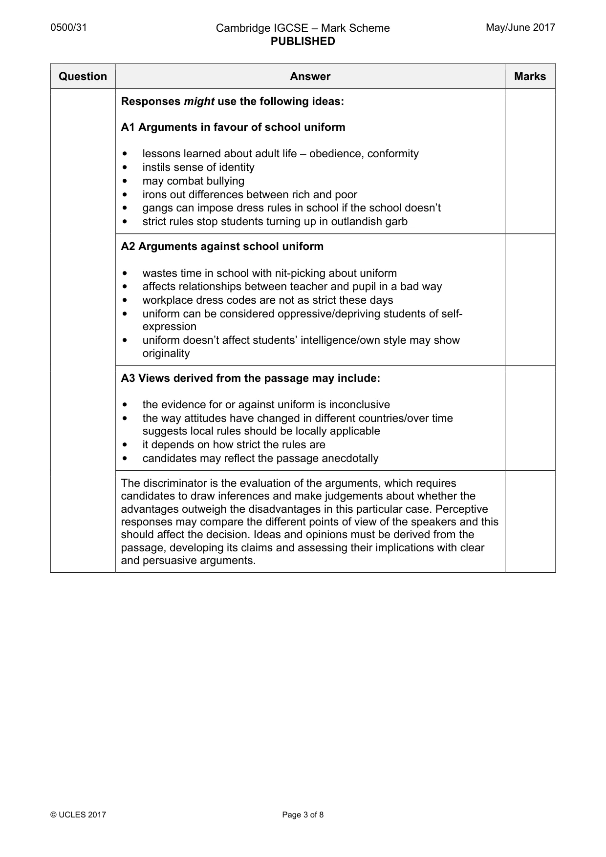Mark scheme, page 3 of 8
