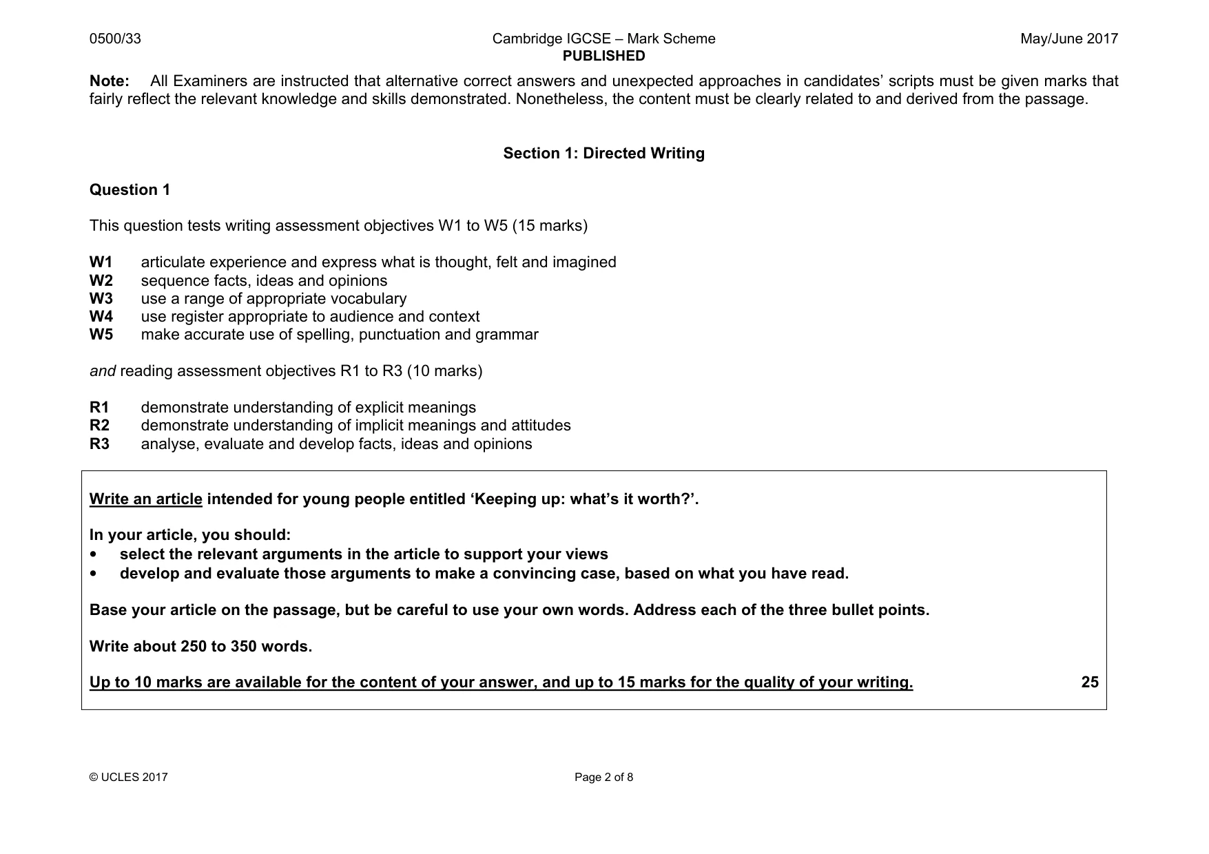 Mark scheme, page 2 of 8