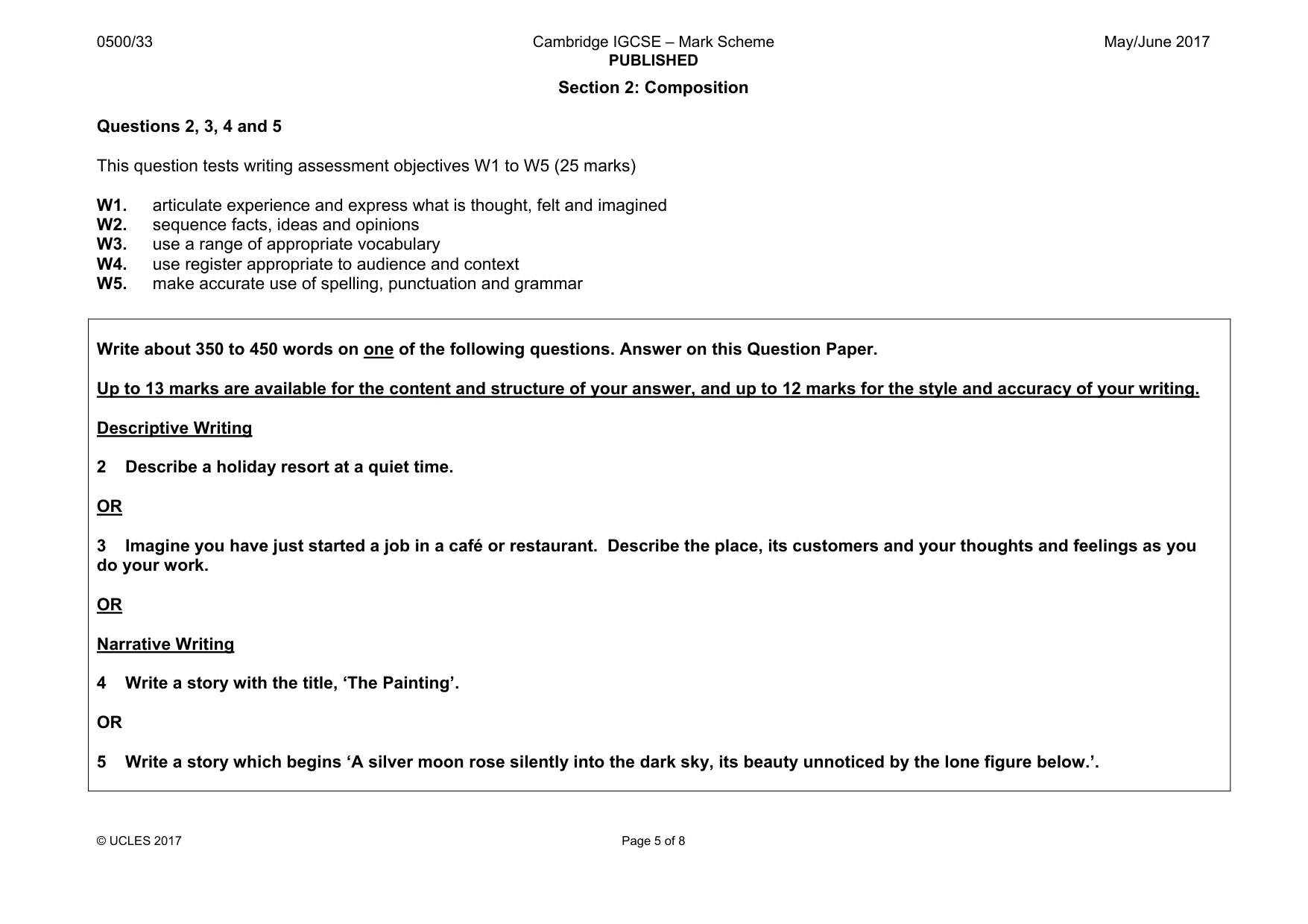 Mark scheme, page 5 of 8