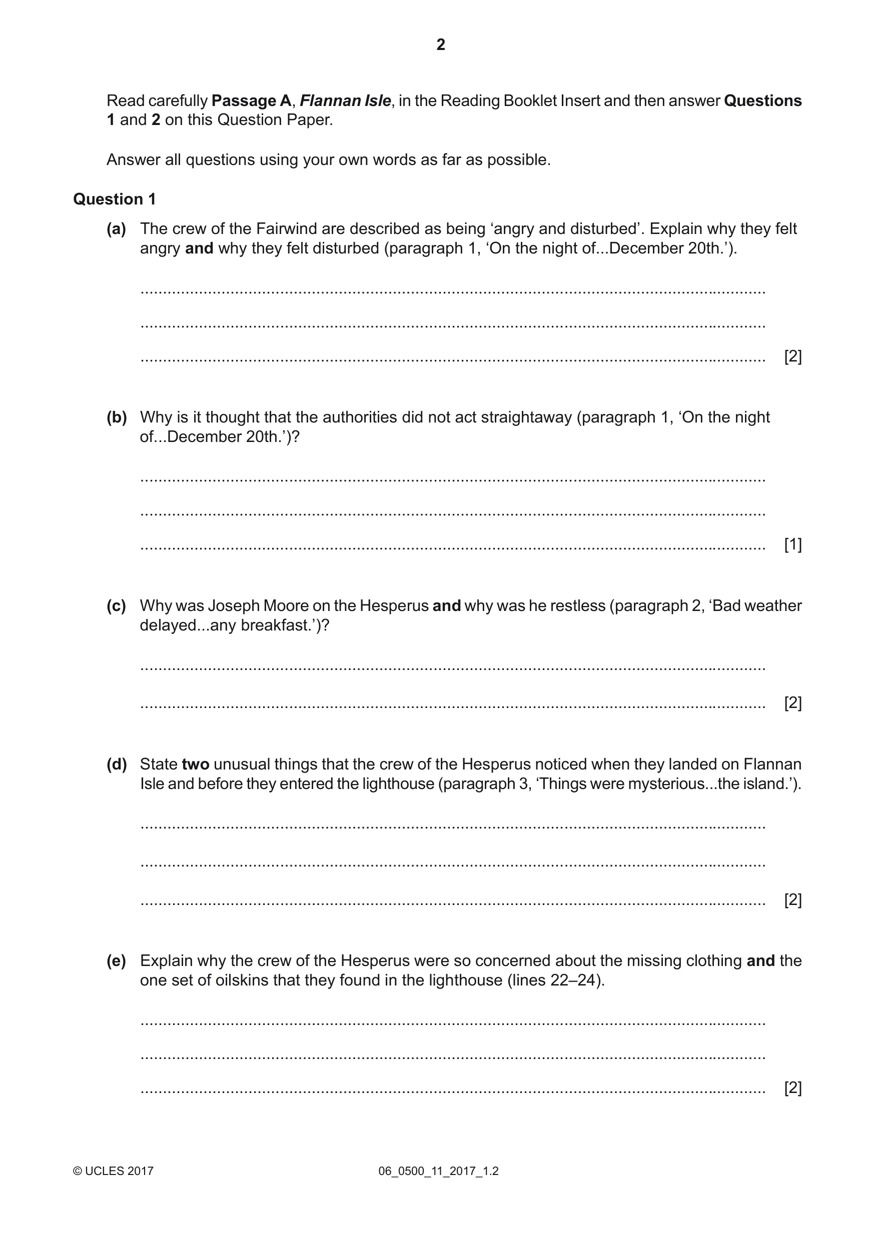 Cambridge IGCSE English - First Language 0500 2017 May/June Paper 1 · Variant 1 question paper, page 2 of 12