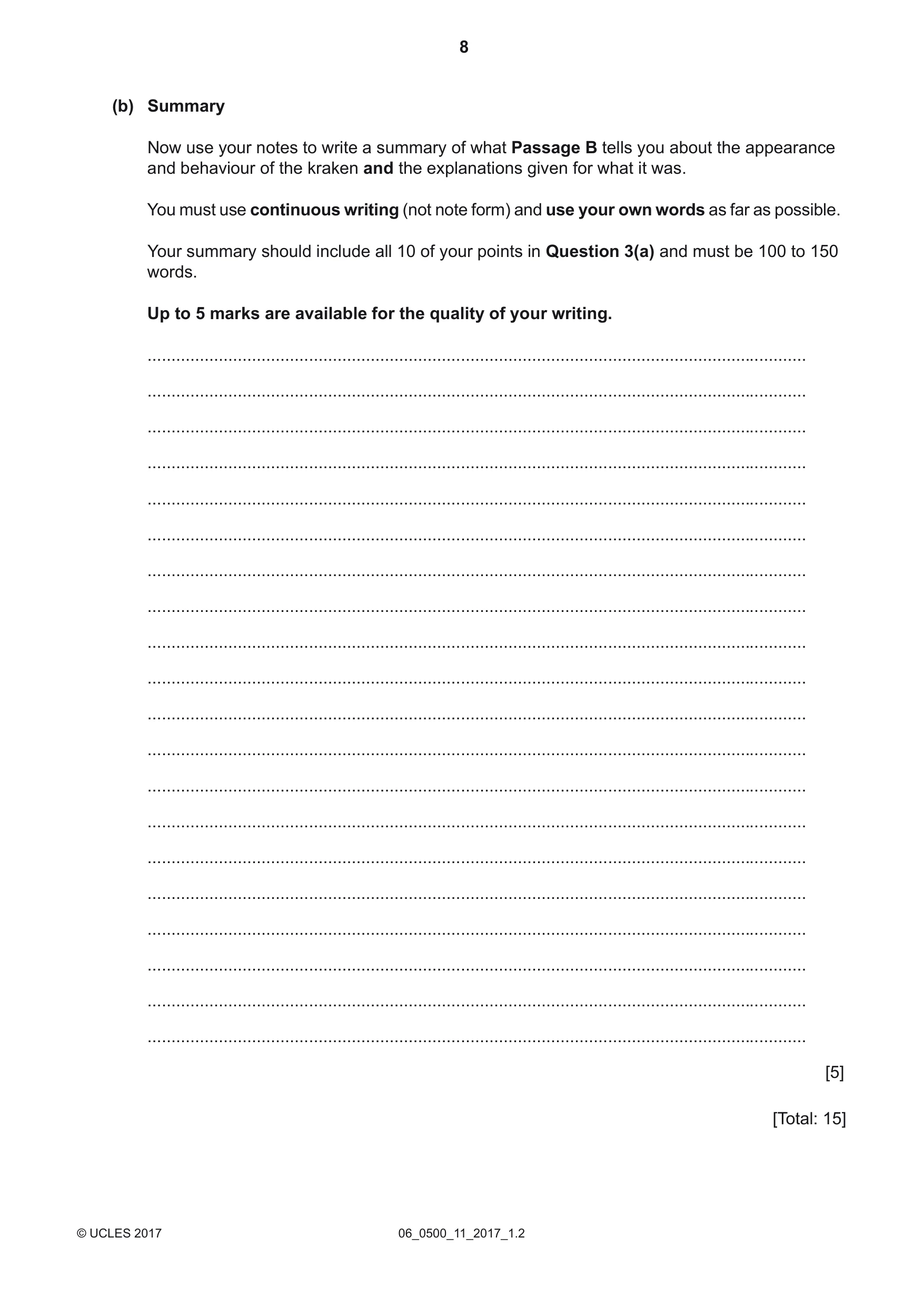 Cambridge IGCSE English - First Language 0500 2017 May/June Paper 1 · Variant 1 question paper, page 8 of 12