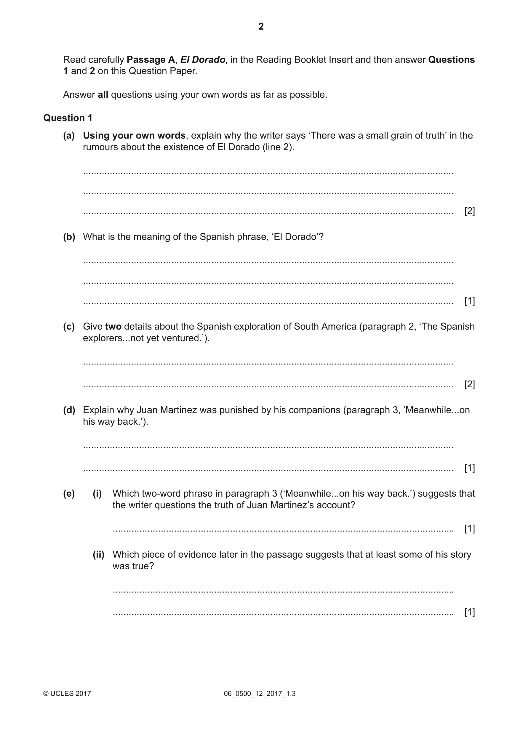Cambridge IGCSE English - First Language 0500 2017 May/June Paper 1 · Variant 2 question paper, page 2 of 12