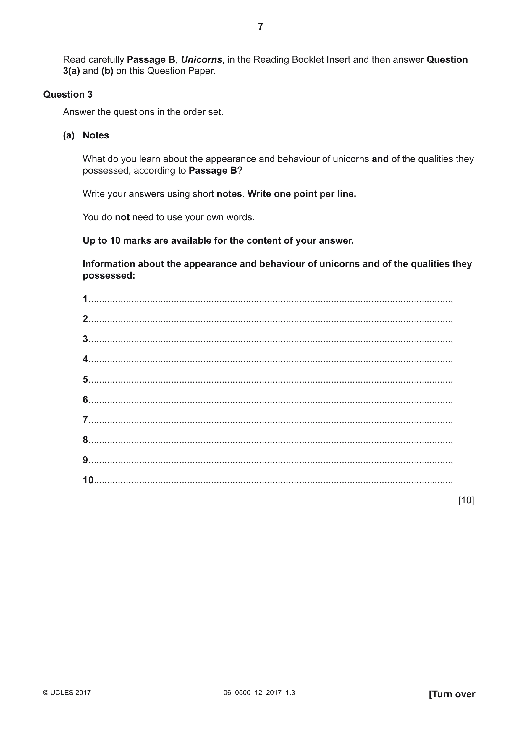 Cambridge IGCSE English - First Language 0500 2017 May/June Paper 1 · Variant 2 question paper, page 7 of 12