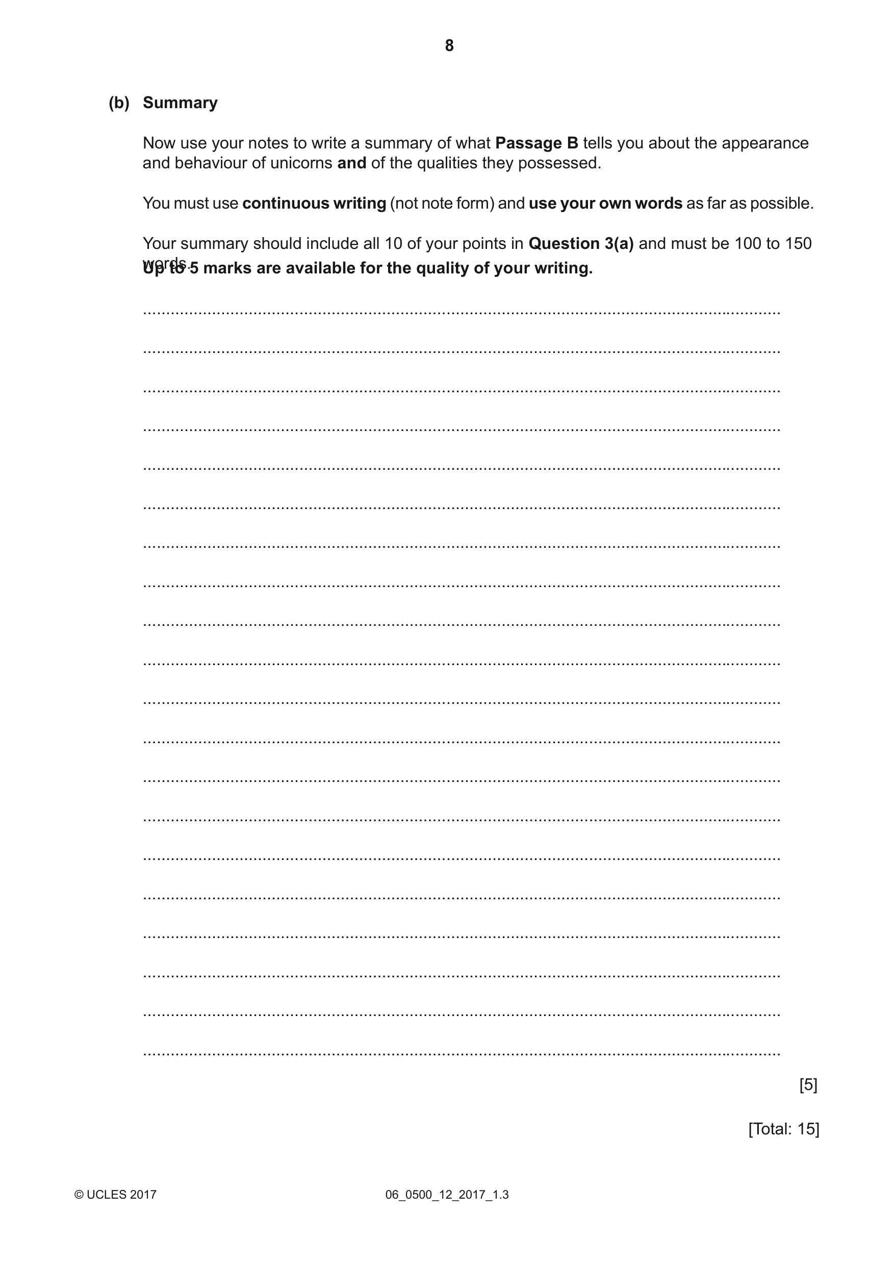 Cambridge IGCSE English - First Language 0500 2017 May/June Paper 1 · Variant 2 question paper, page 8 of 12