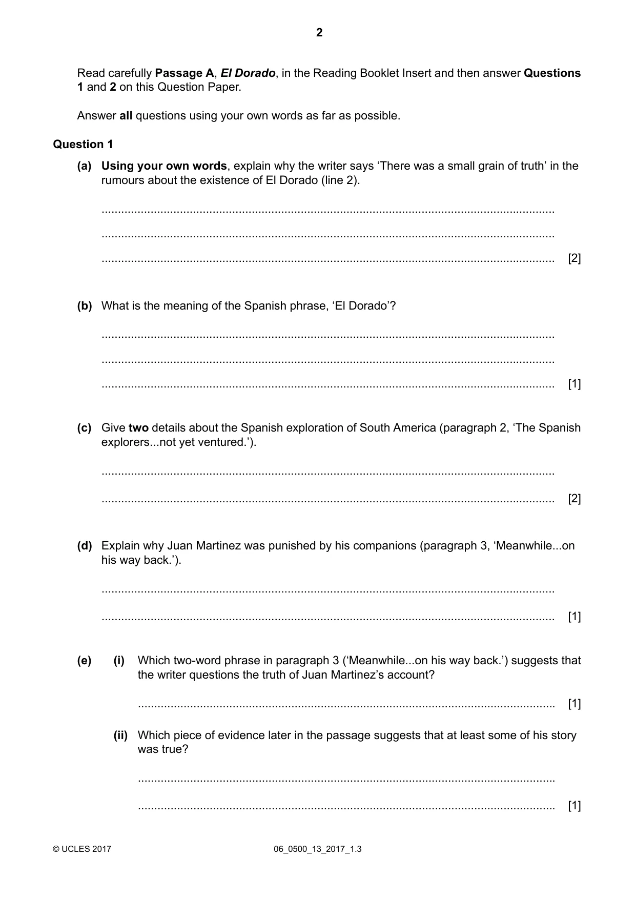 Cambridge IGCSE English - First Language 0500 2017 May/June Paper 1 · Variant 3 question paper, page 2 of 12
