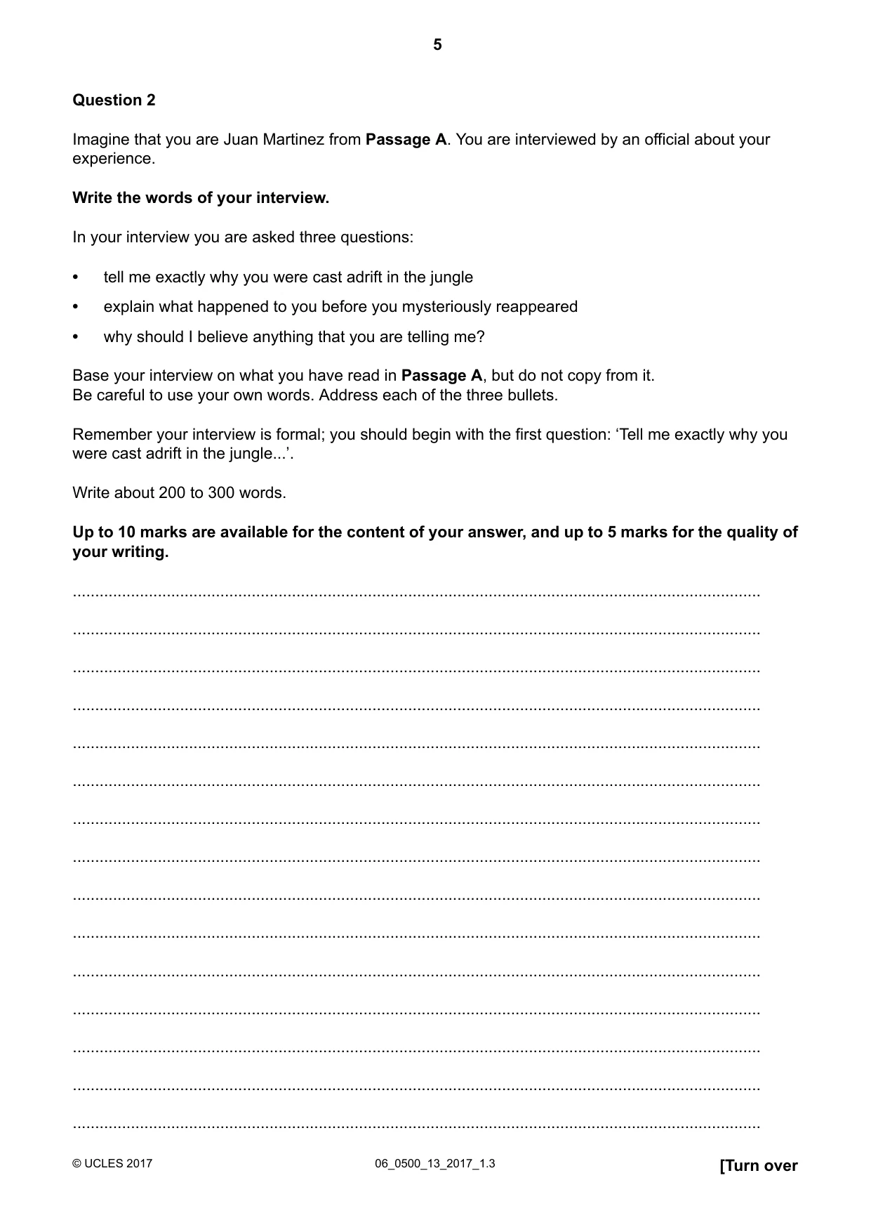 Cambridge IGCSE English - First Language 0500 2017 May/June Paper 1 · Variant 3 question paper, page 5 of 12